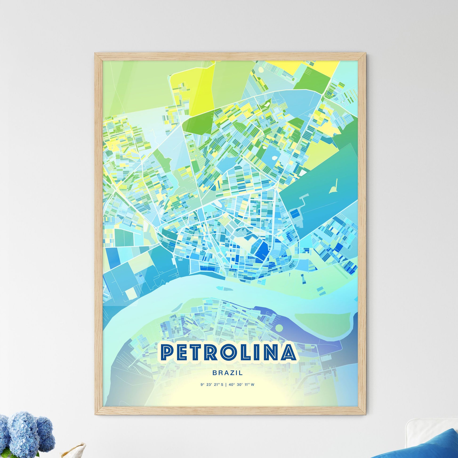 Colorful PETROLINA BRAZIL Fine Art Map Cool Blue