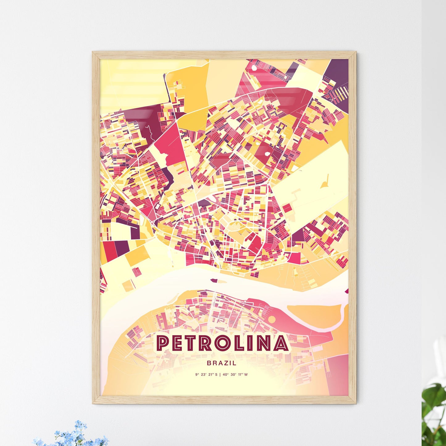 Colorful PETROLINA BRAZIL Fine Art Map Hot Red