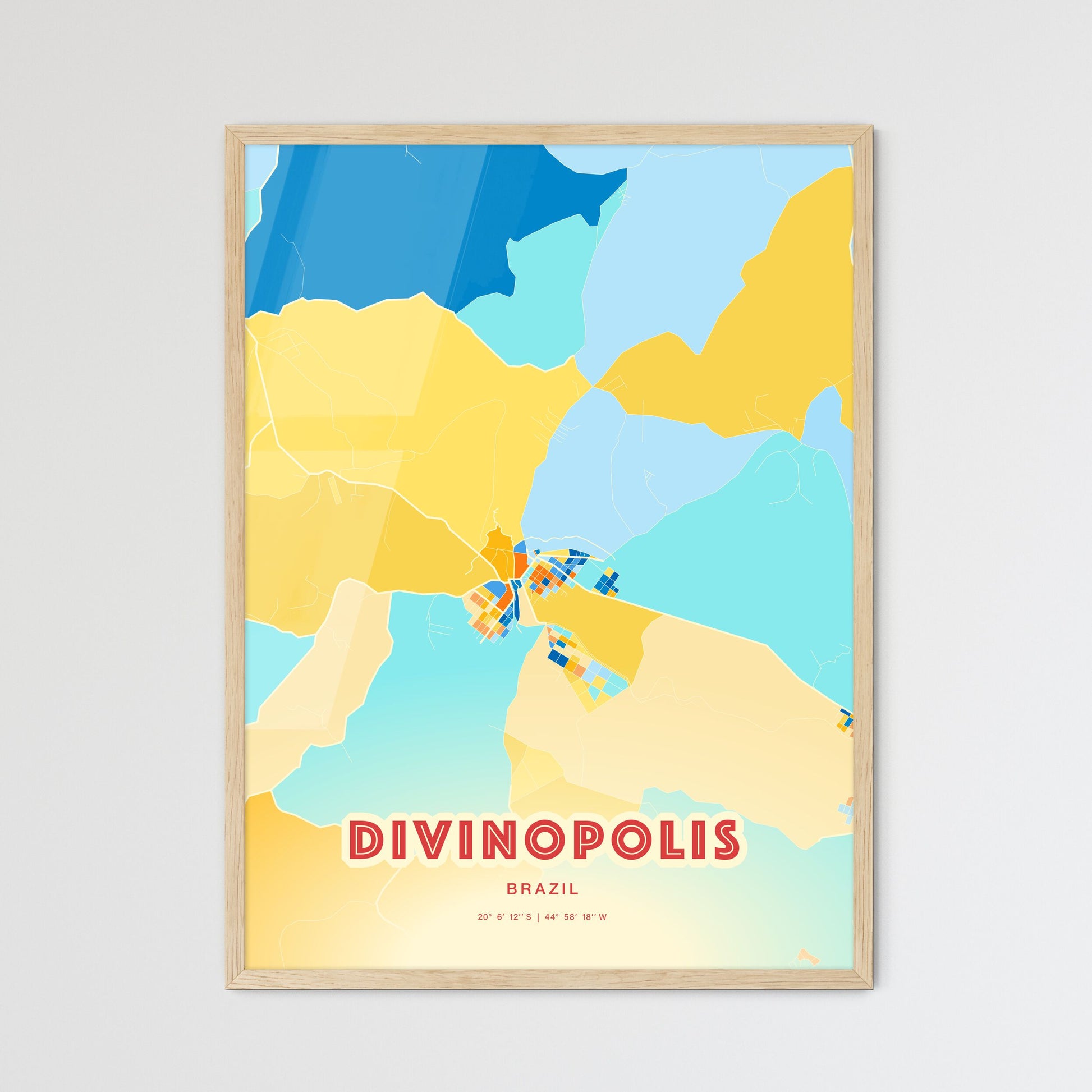 Colorful DIVINOPOLIS BRAZIL Fine Art Map Blue Orange