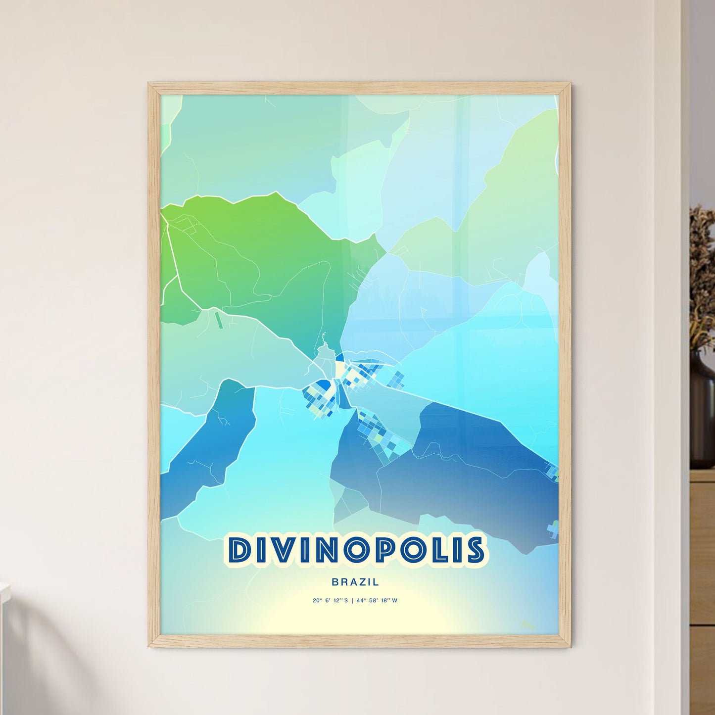Colorful DIVINOPOLIS BRAZIL Fine Art Map Cool Blue