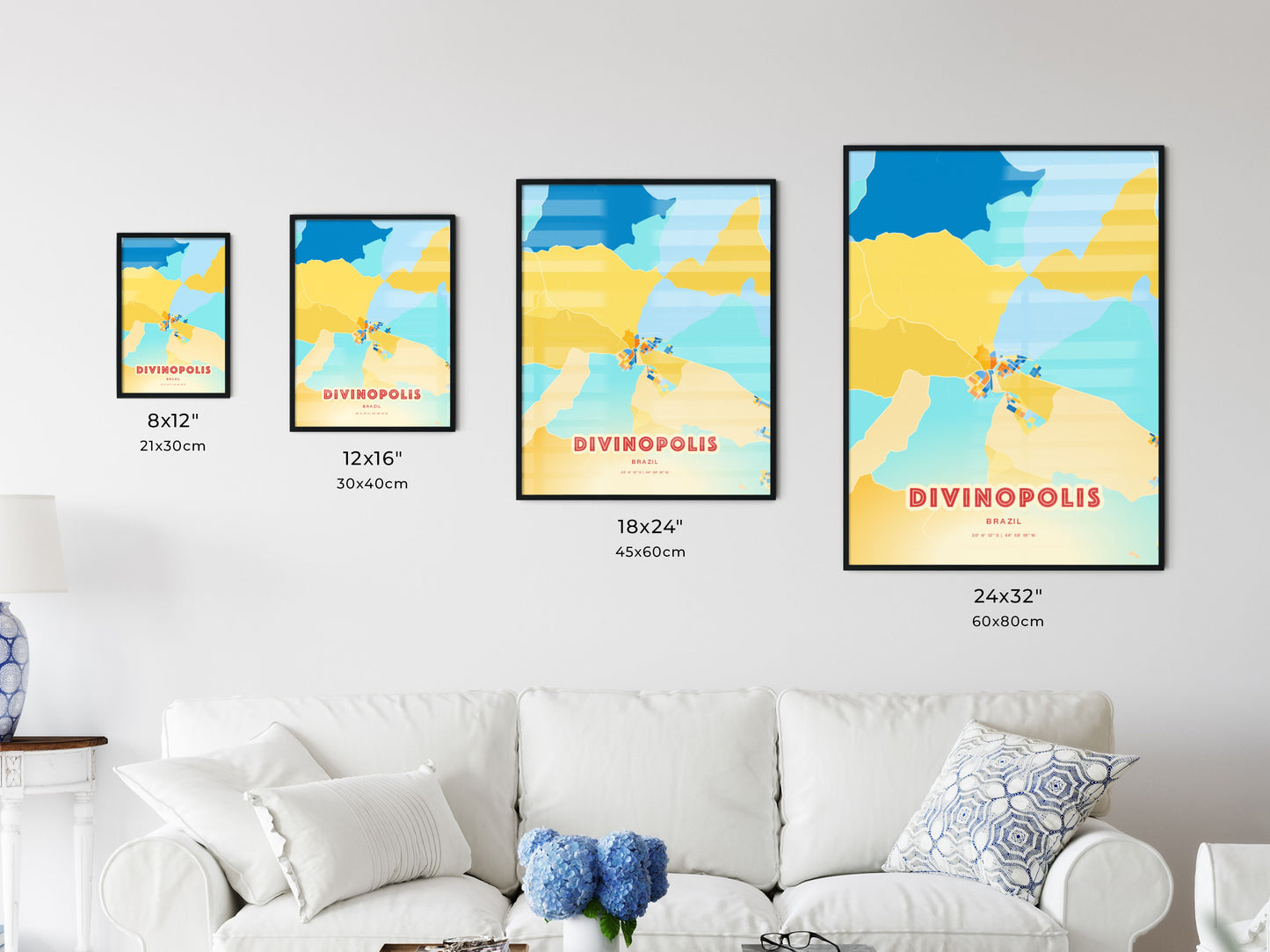 Colorful DIVINOPOLIS BRAZIL Fine Art Map Blue Orange