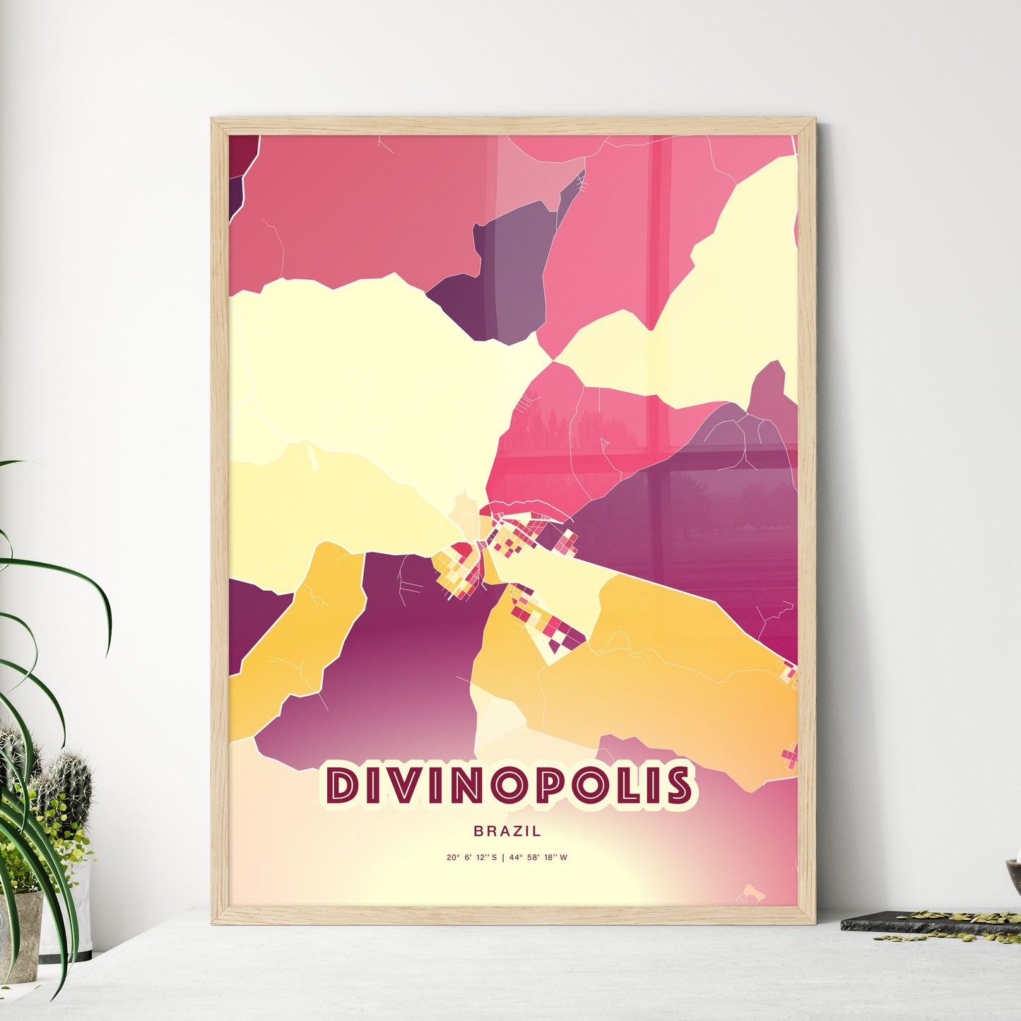 Colorful DIVINOPOLIS BRAZIL Fine Art Map Hot Red