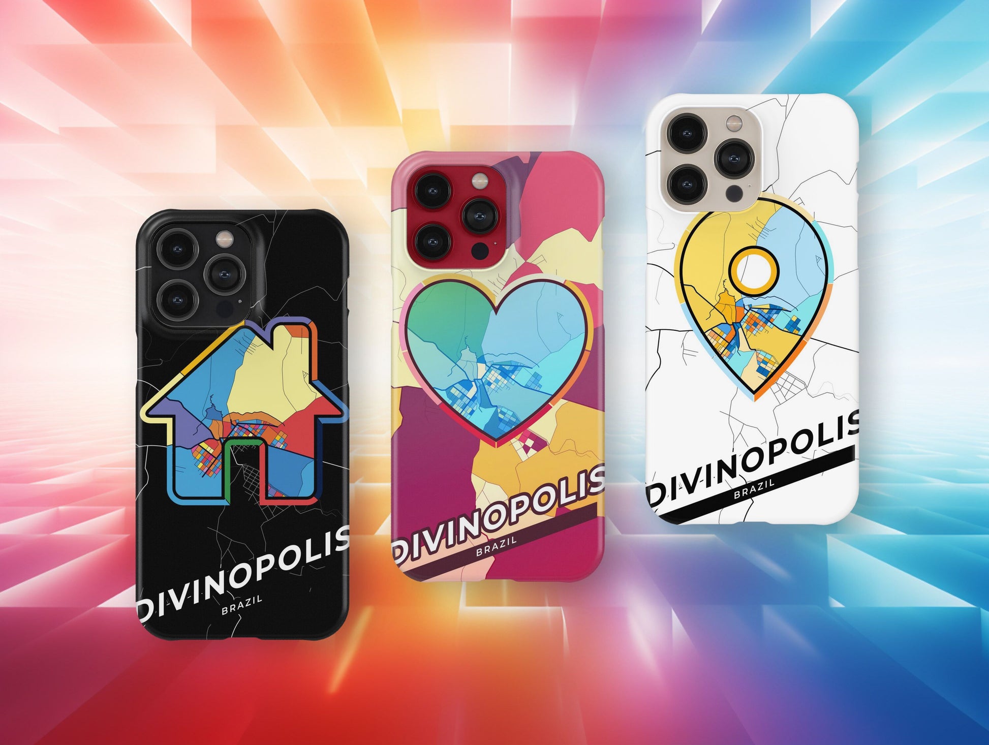 Divinopolis Brazil slim phone case with colorful icon. Birthday, wedding or housewarming gift. Couple match cases.