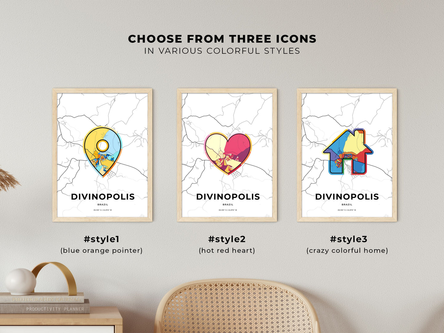 Divinopolis Brazil maps with colorful icons