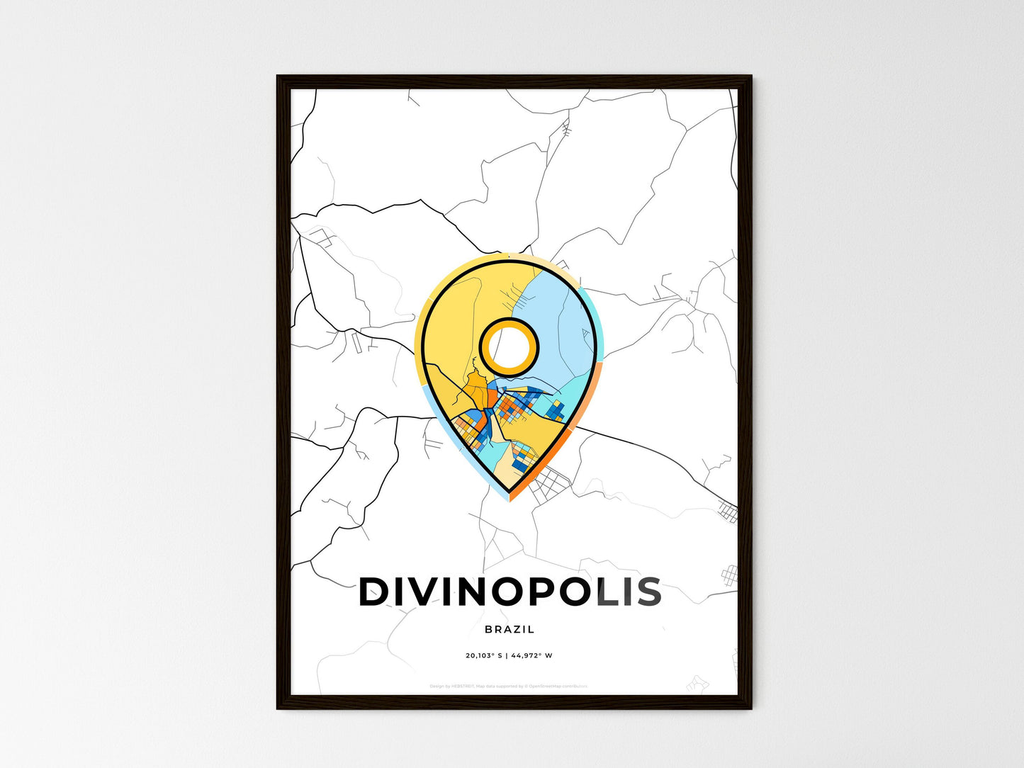 Divinopolis Brazil wedding art map with pointer icon