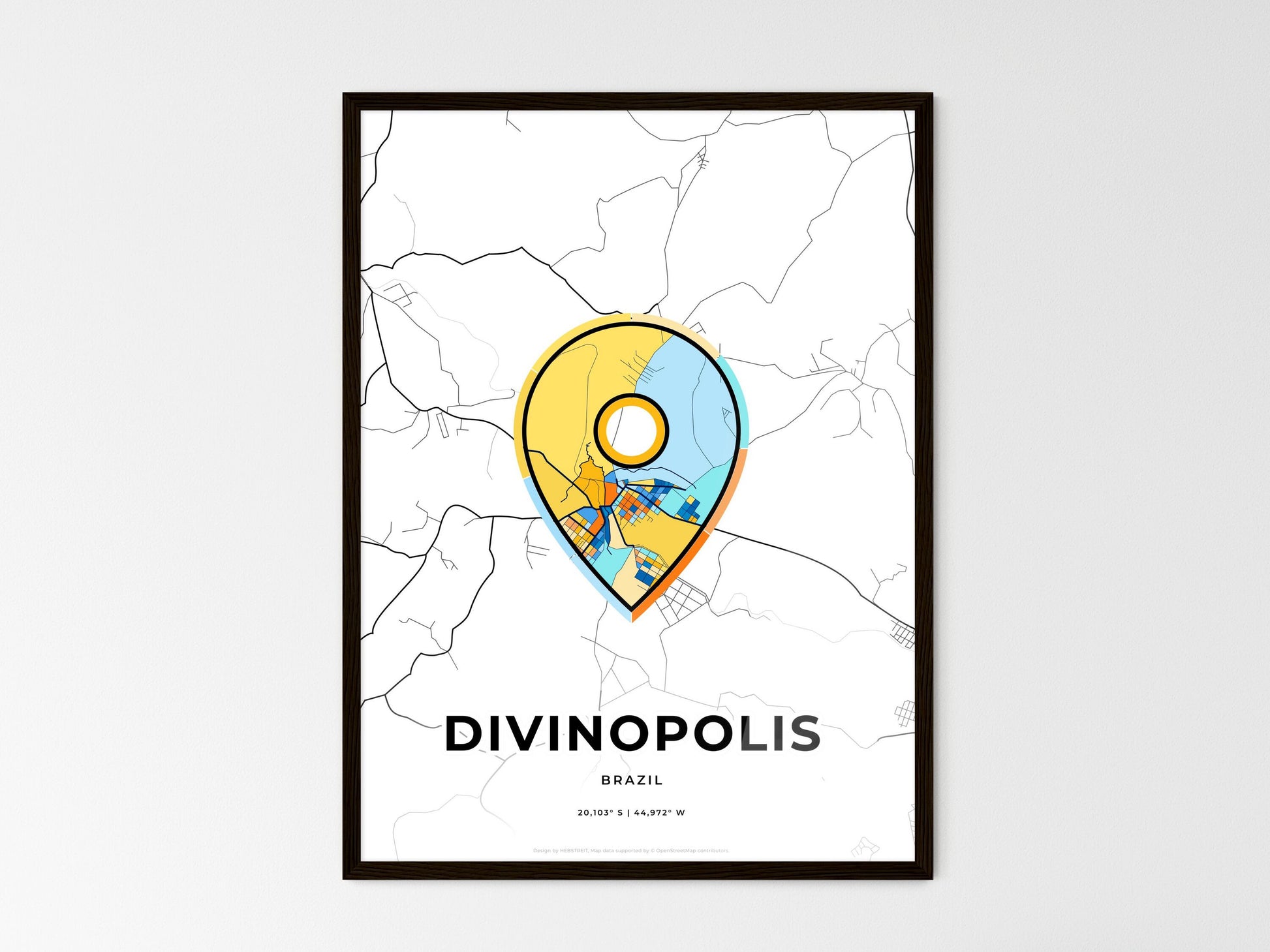 Divinopolis Brazil wedding art map with pointer icon