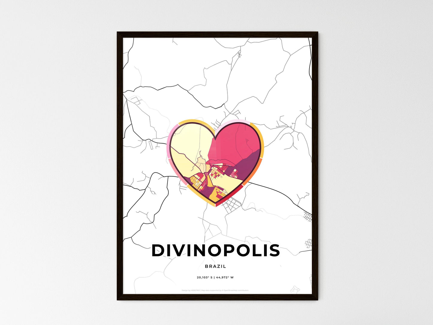 Divinopolis Brazil wedding art map with heart icon