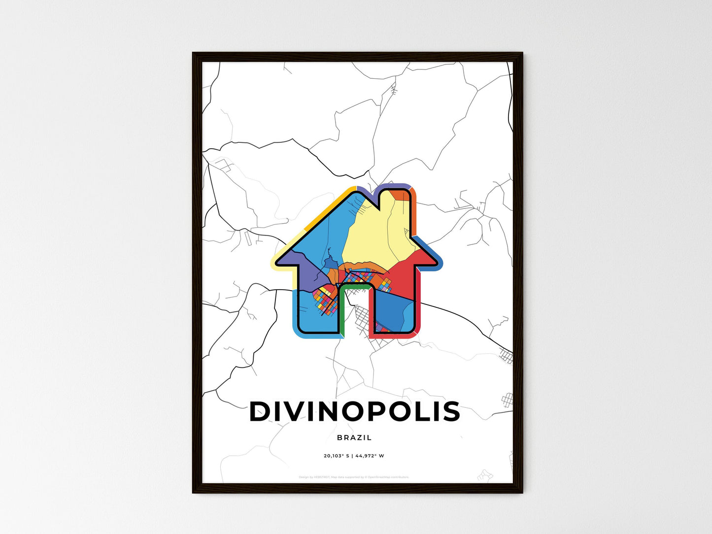 Divinopolis Brazil wedding art map with home icon
