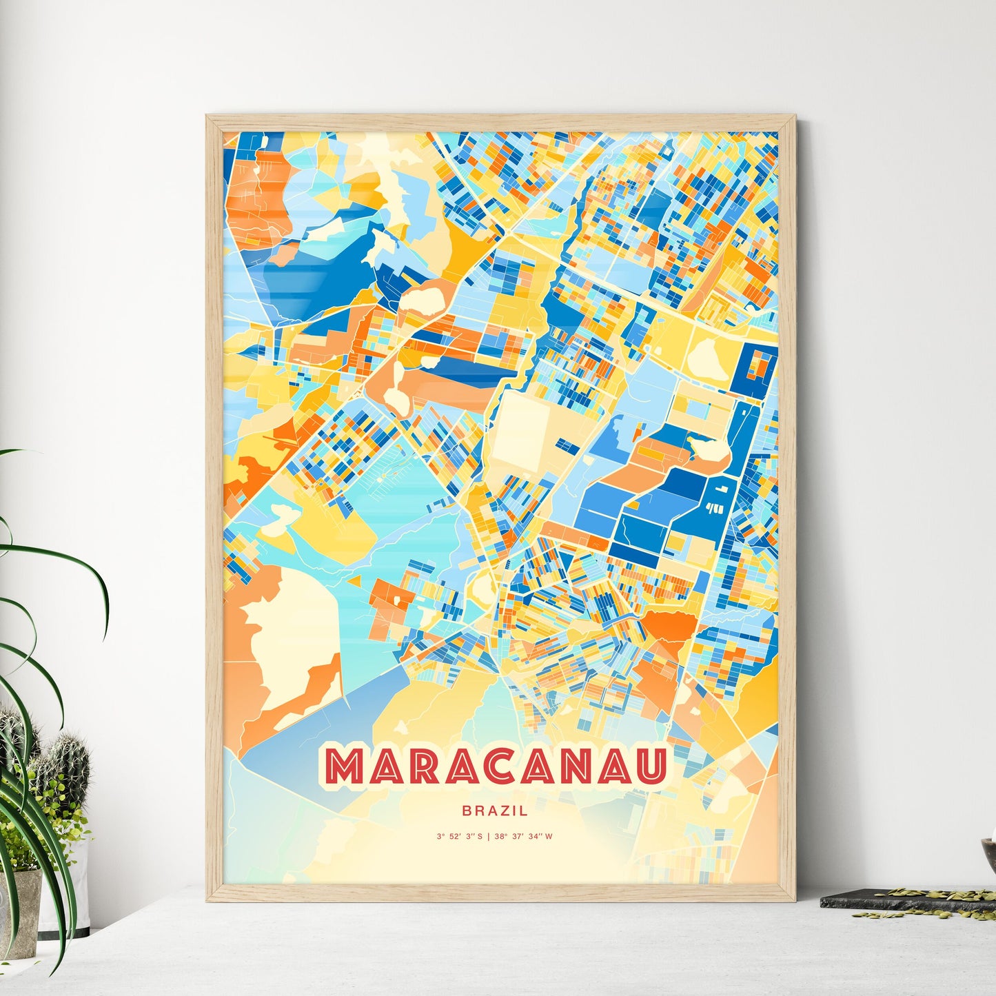 Colorful MARACANAU BRAZIL Fine Art Map Blue Orange