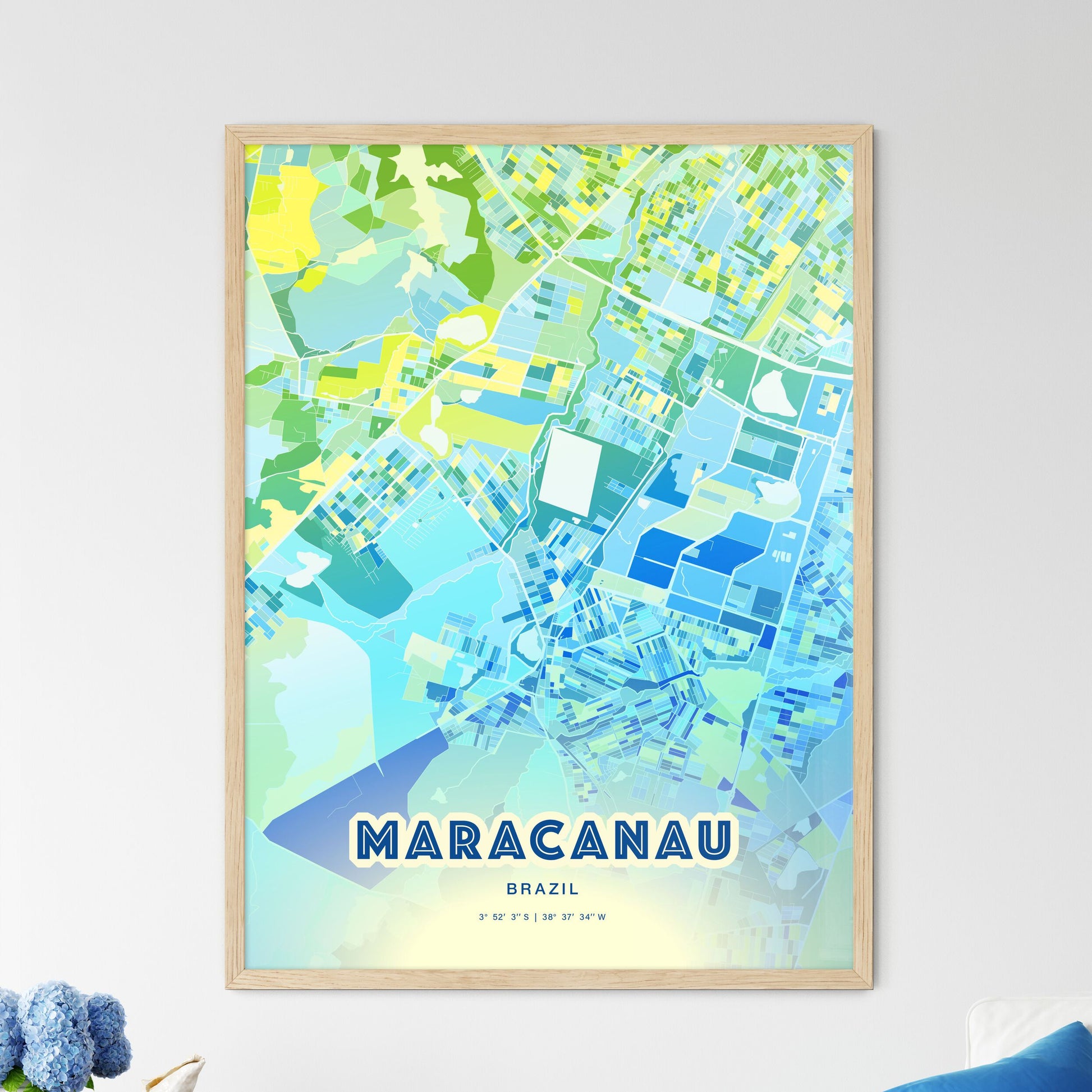 Colorful MARACANAU BRAZIL Fine Art Map Cool Blue