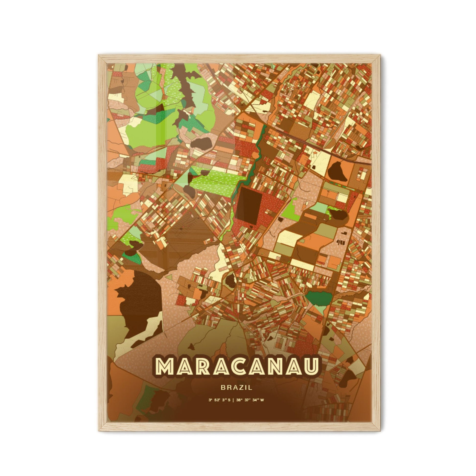 Colorful MARACANAU BRAZIL Fine Art Map Farmhouse