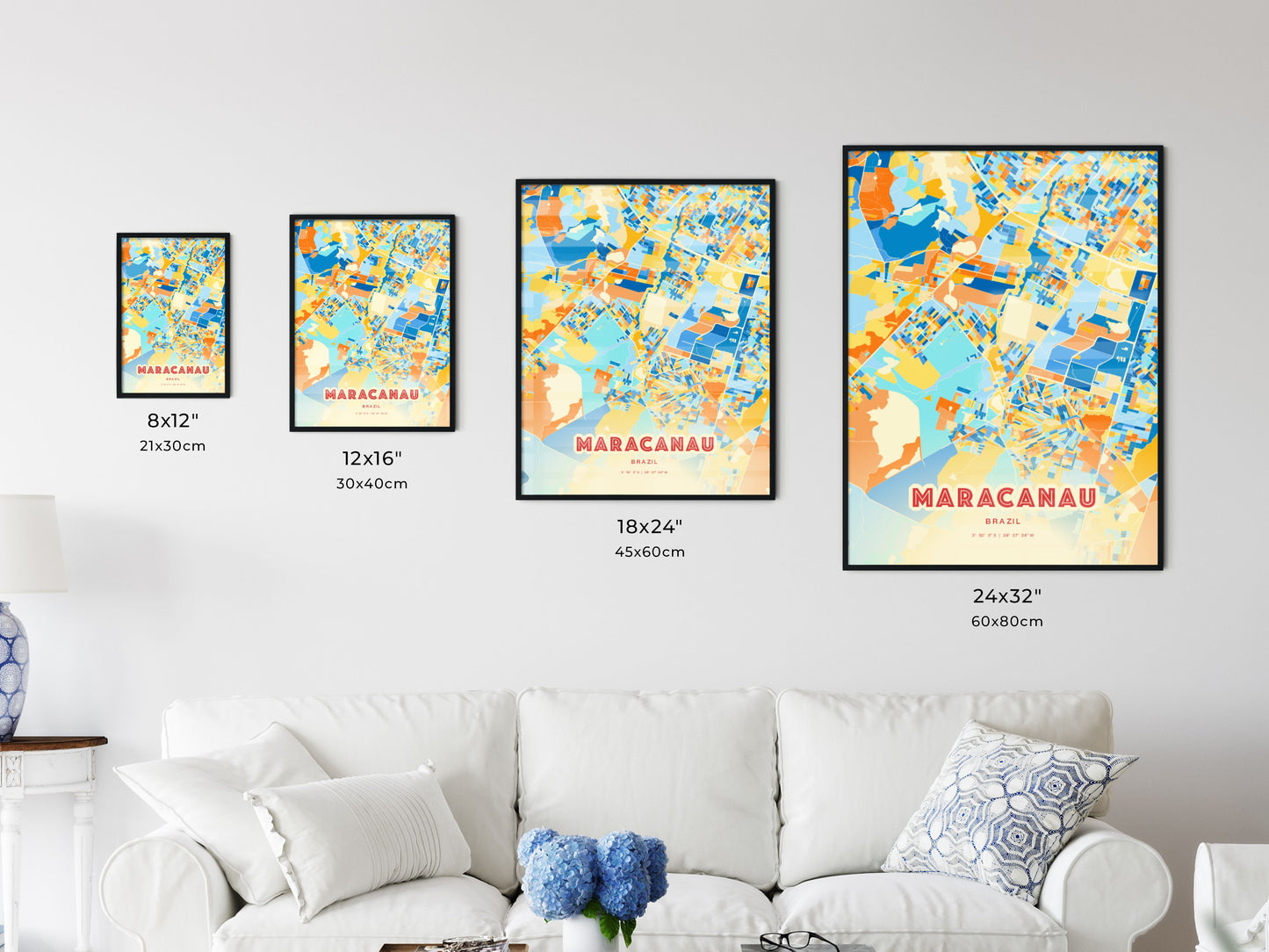 Colorful MARACANAU BRAZIL Fine Art Map Blue Orange