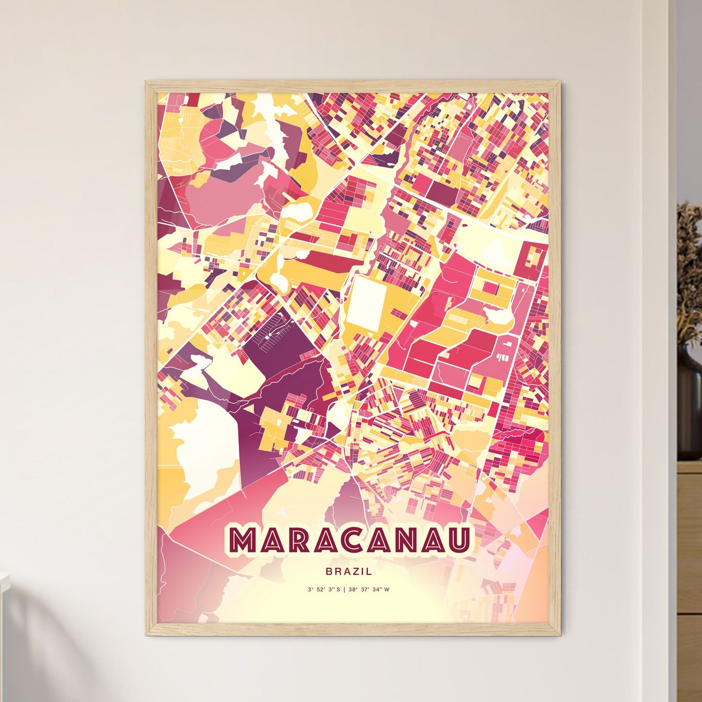 Colorful MARACANAU BRAZIL Fine Art Map Hot Red