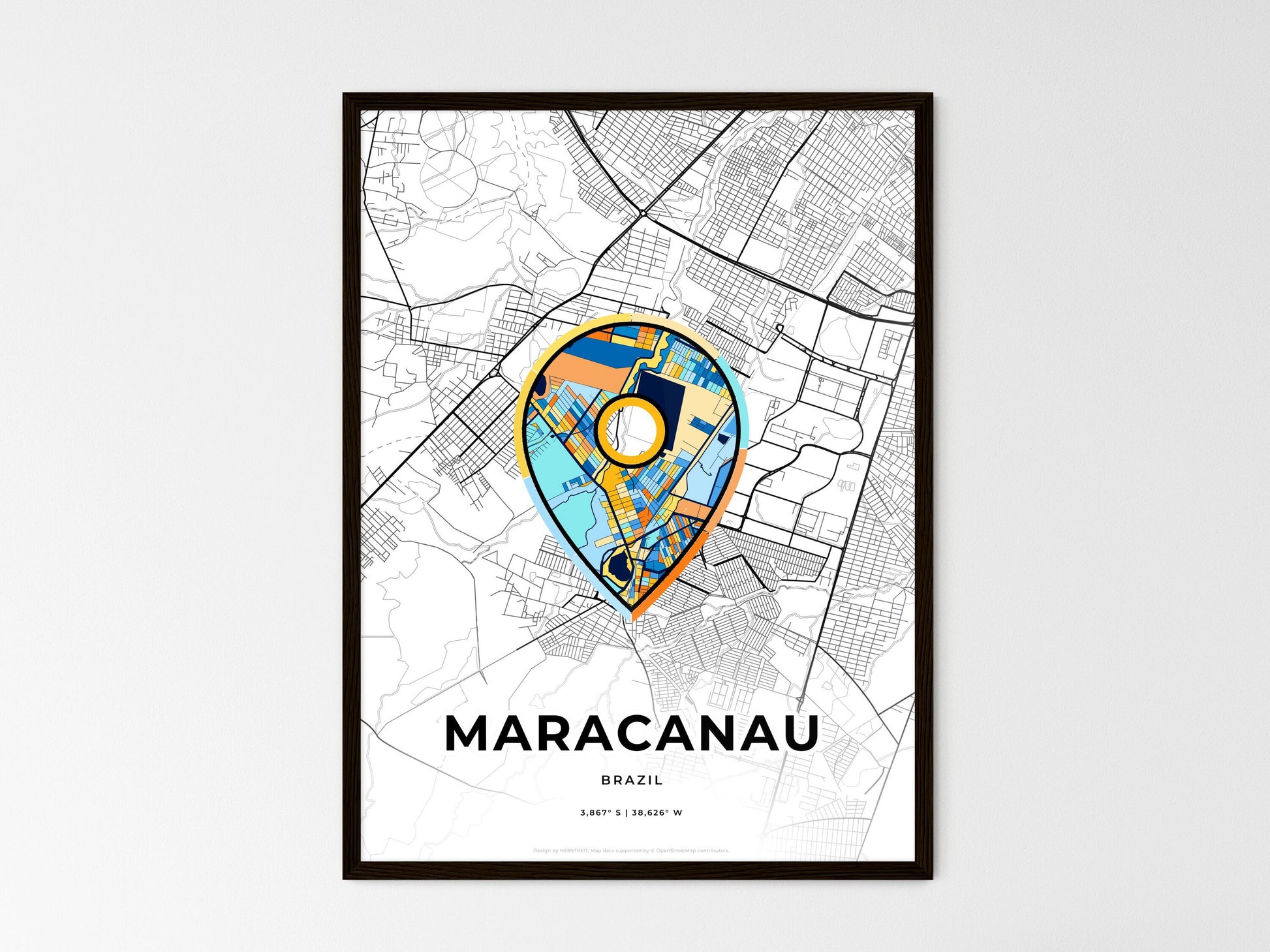 Maracanau Brazil wedding art map with pointer icon