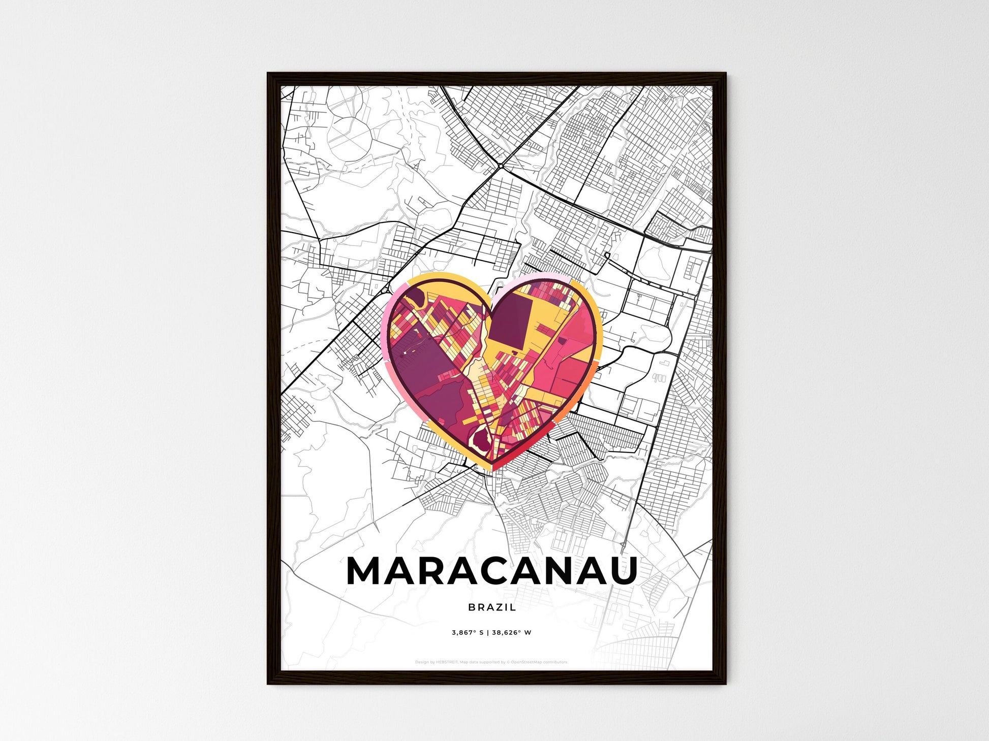 Maracanau Brazil wedding art map with heart icon