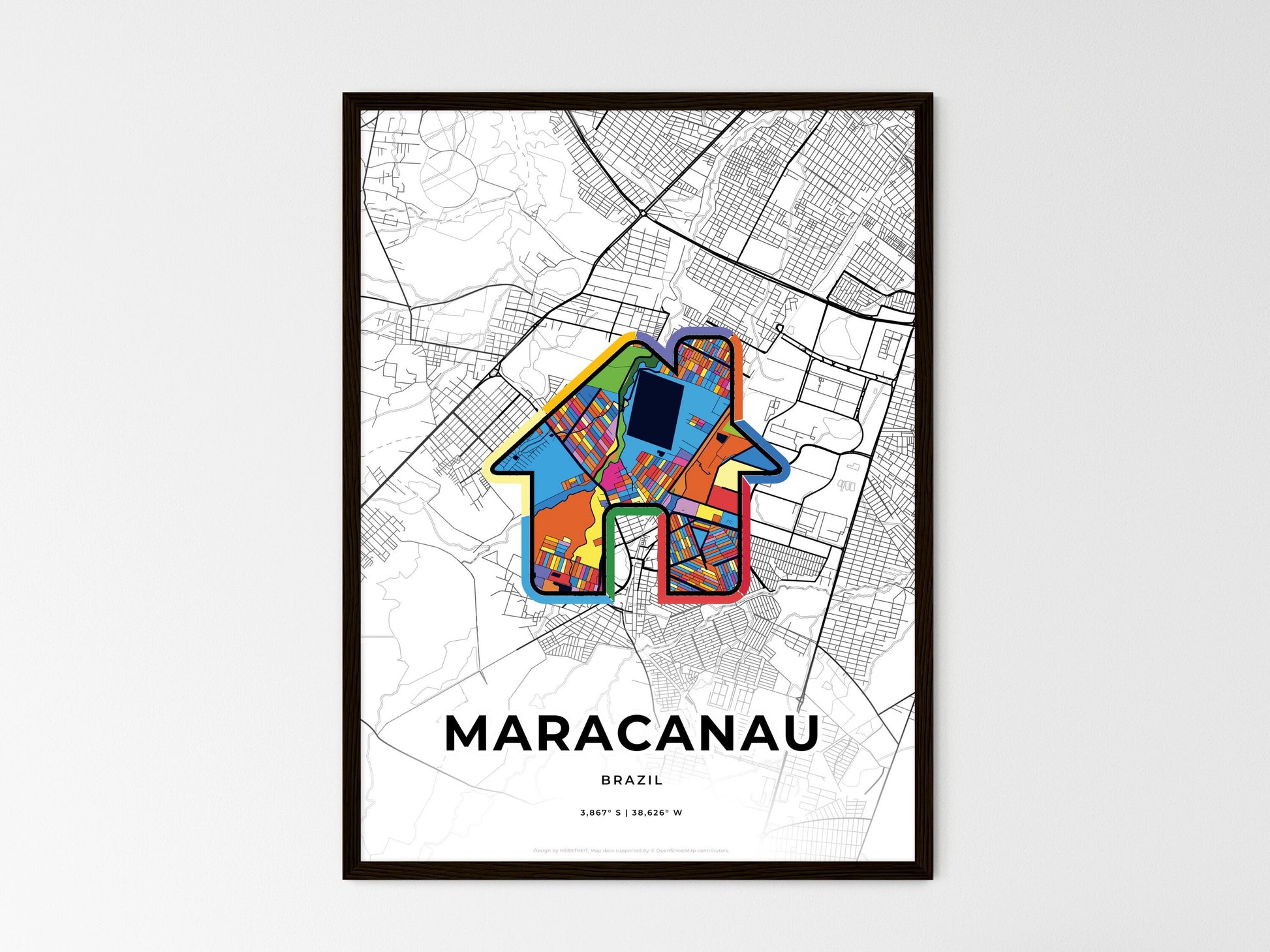 Maracanau Brazil wedding art map with home icon