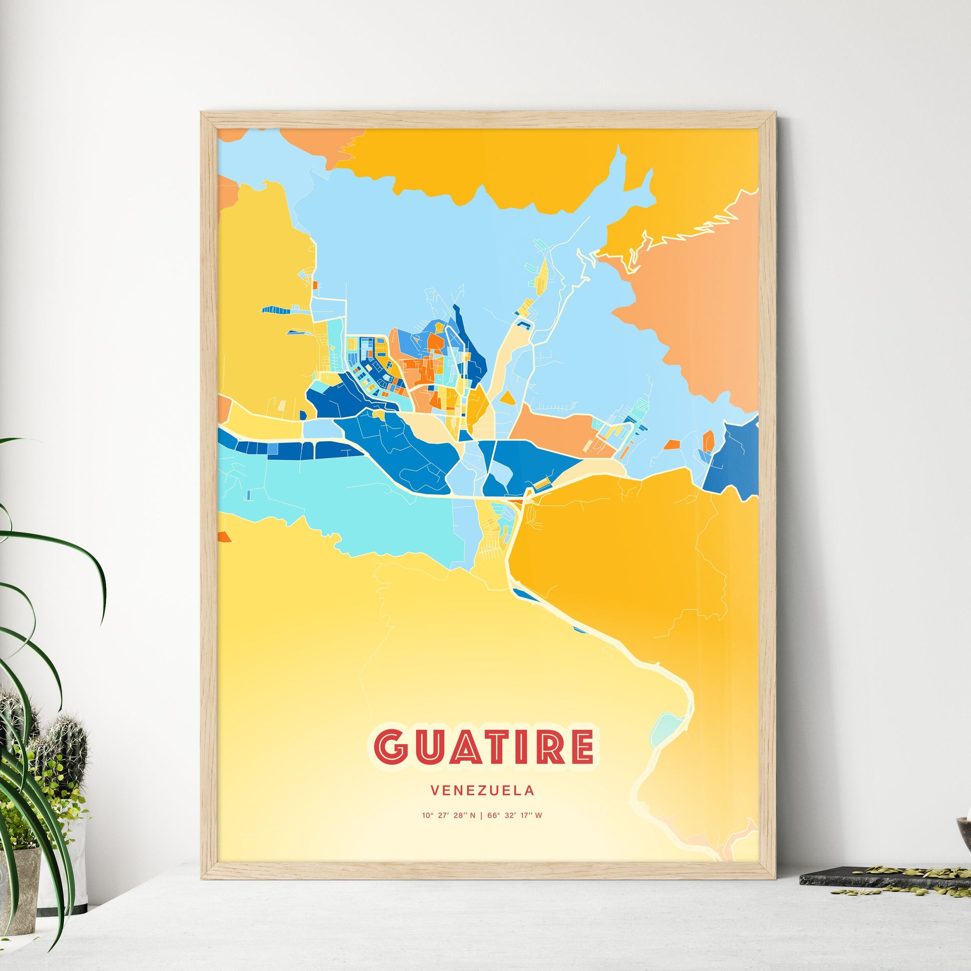 Colorful GUATIRE VENEZUELA Fine Art Map Blue Orange