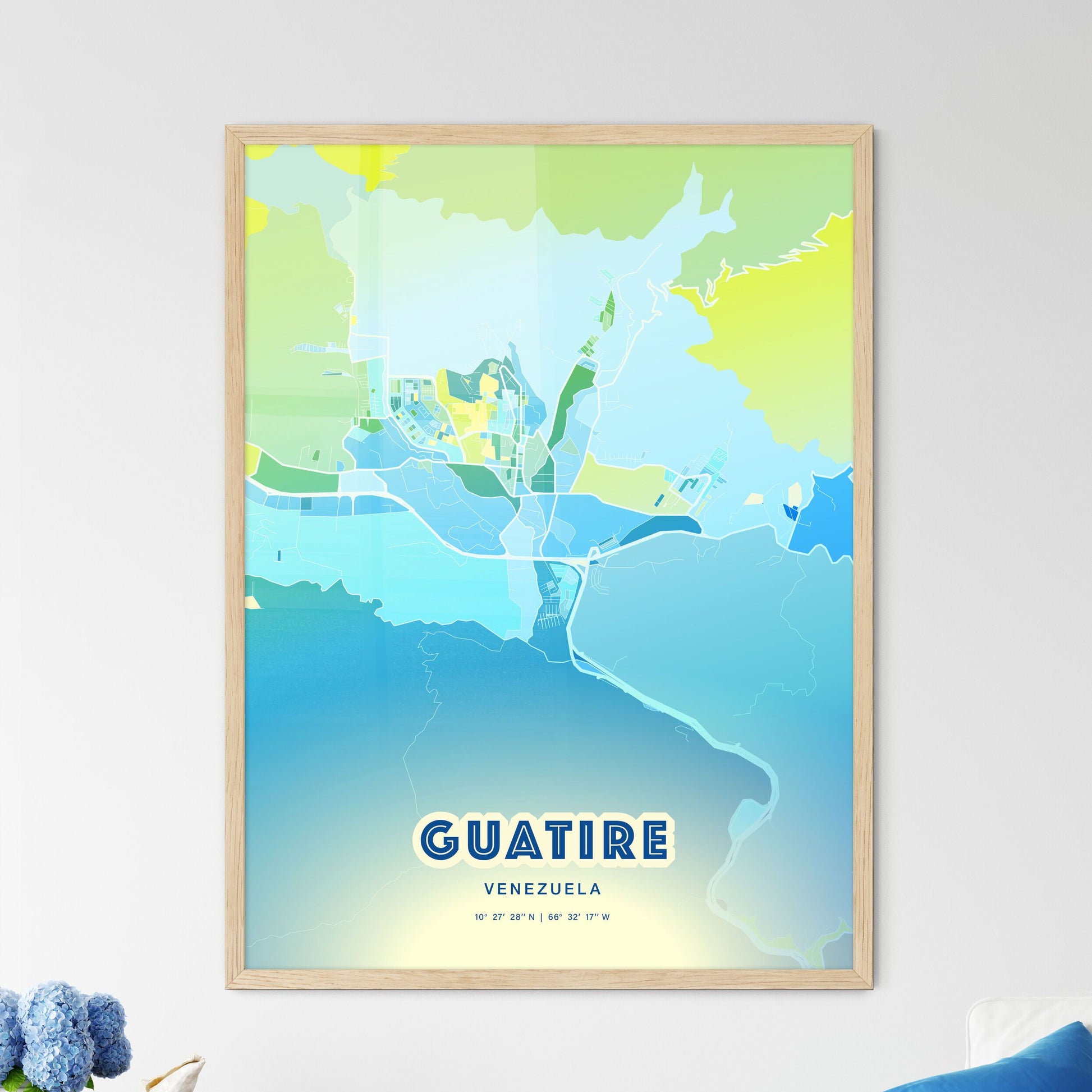 Colorful GUATIRE VENEZUELA Fine Art Map Cool Blue