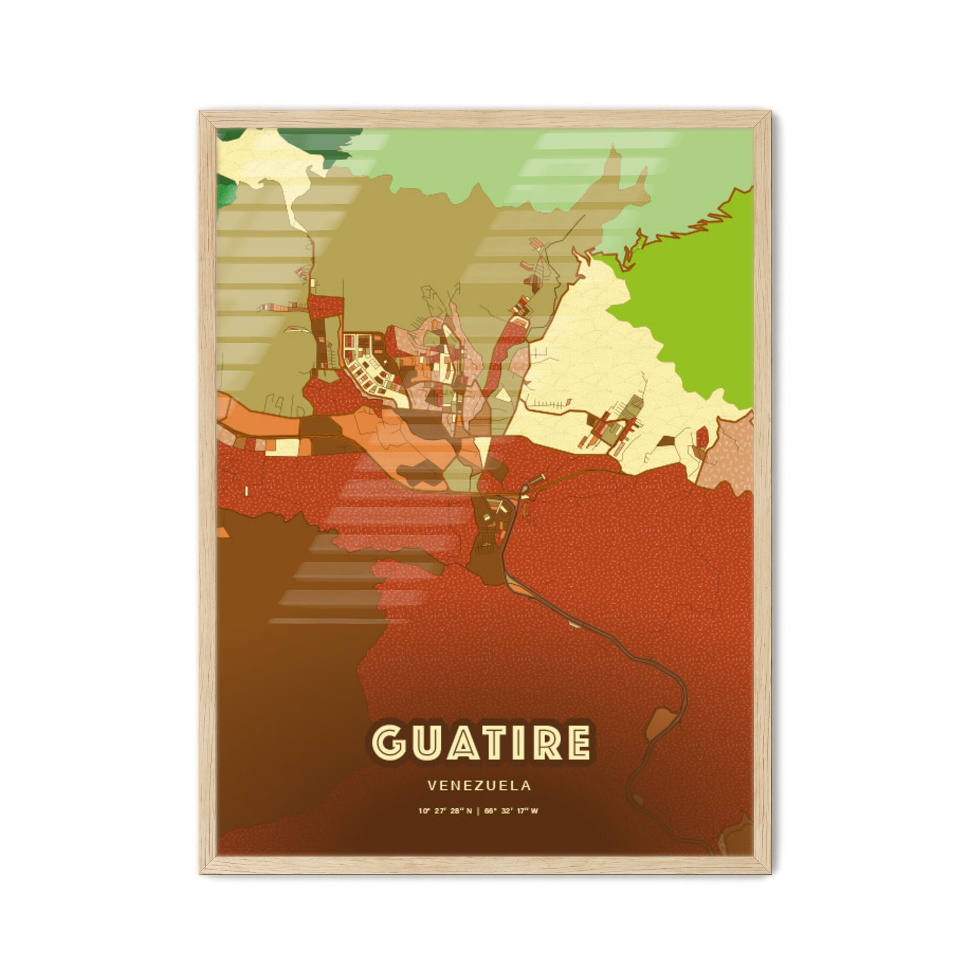 Colorful GUATIRE VENEZUELA Fine Art Map Farmhouse