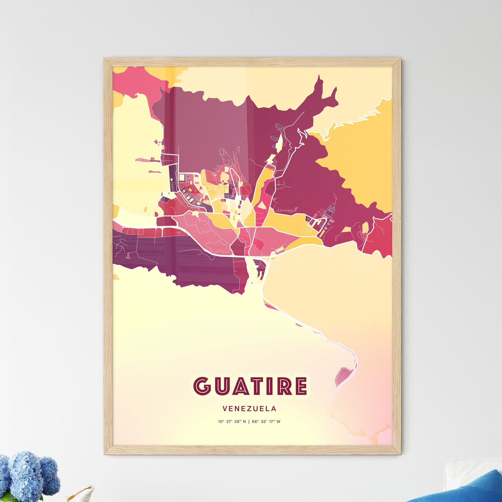 Colorful GUATIRE VENEZUELA Fine Art Map Hot Red