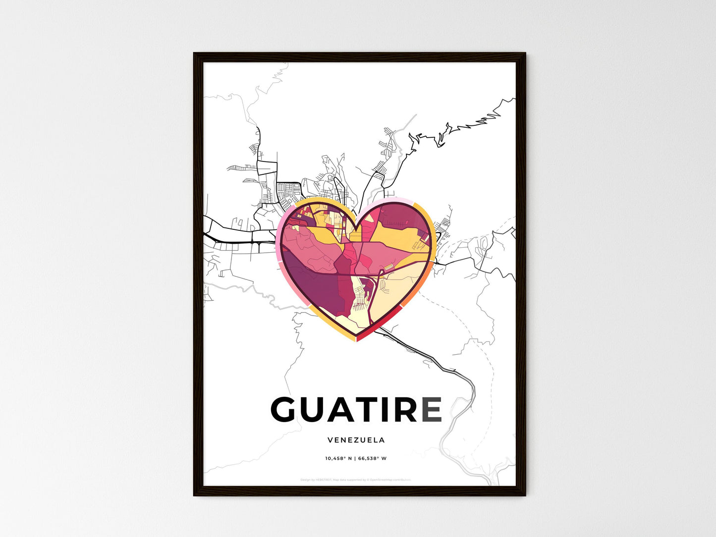 Guatire Venezuela wedding art map with heart icon