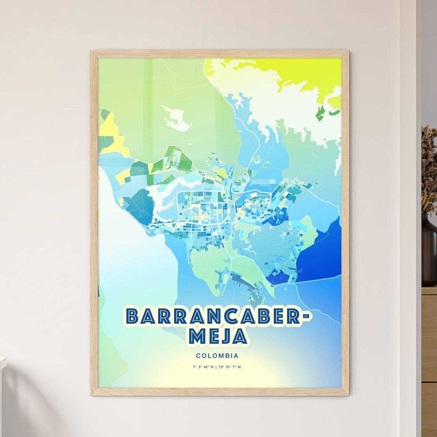 Colorful BARRANCABERMEJA COLOMBIA Fine Art Map Cool Blue