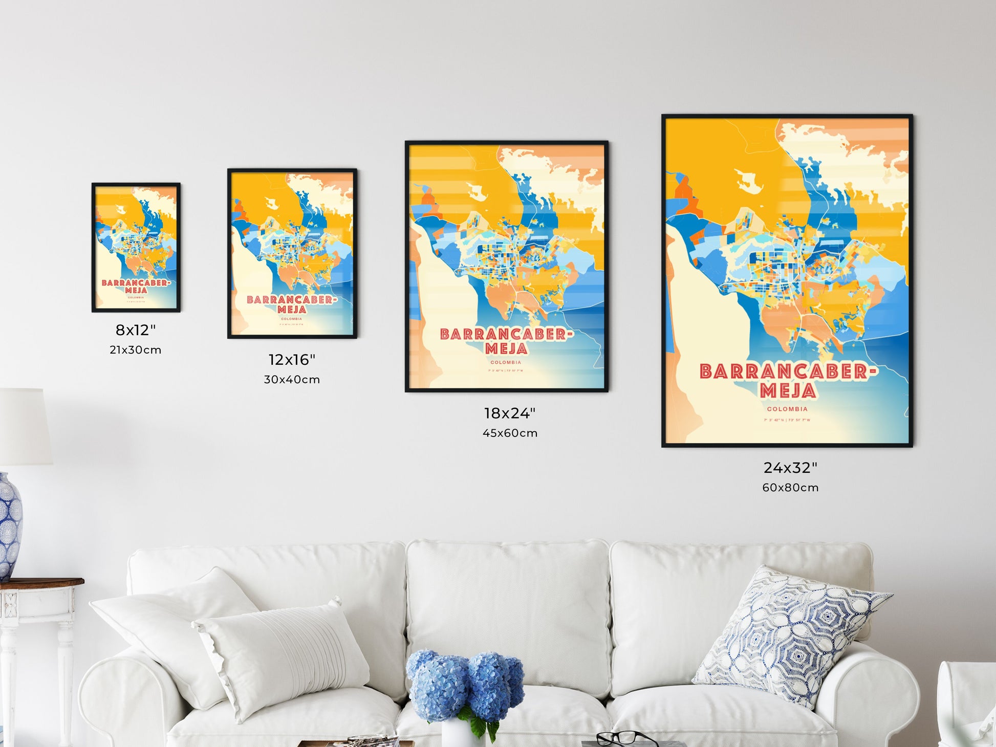 Colorful BARRANCABERMEJA COLOMBIA Fine Art Map Blue Orange