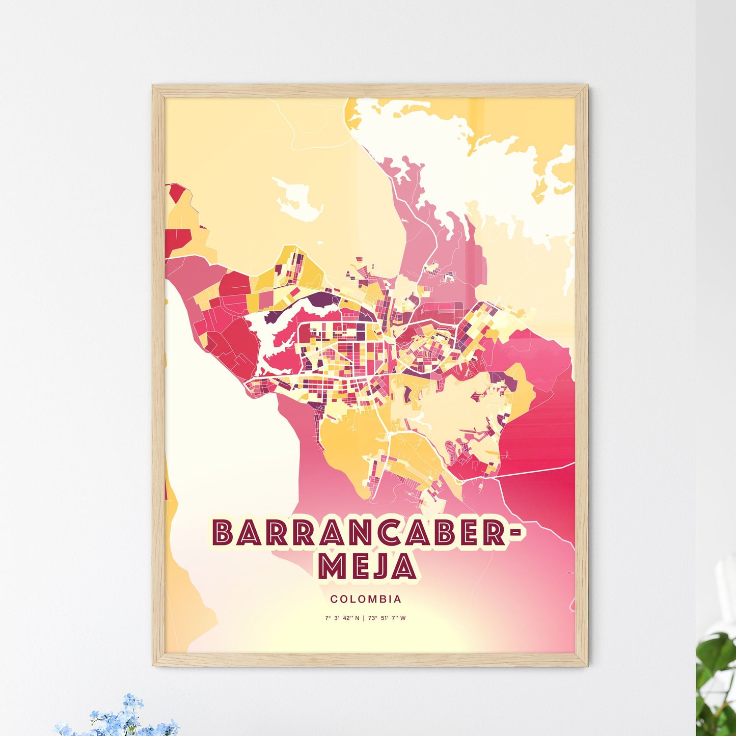 Colorful BARRANCABERMEJA COLOMBIA Fine Art Map Hot Red