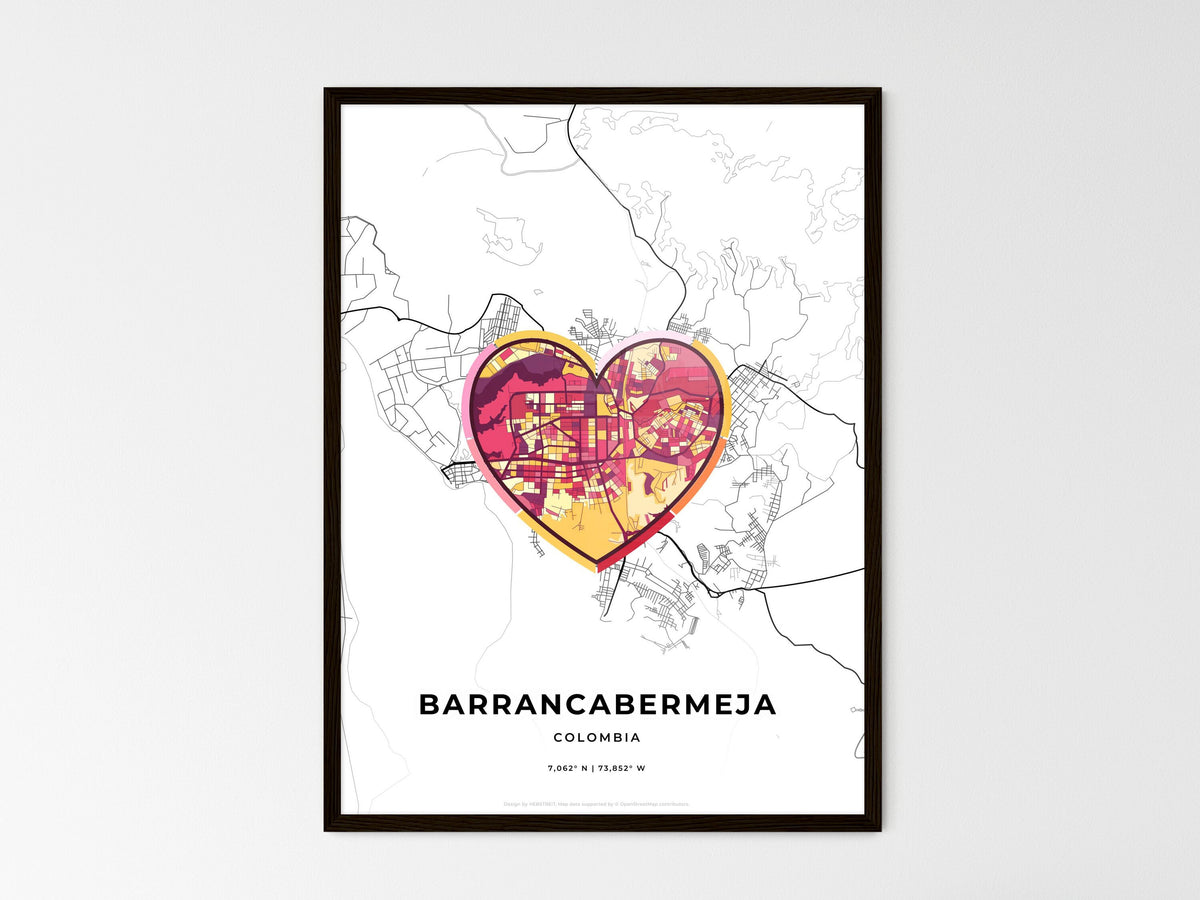 Barrancabermeja Colombia wedding art map with heart icon