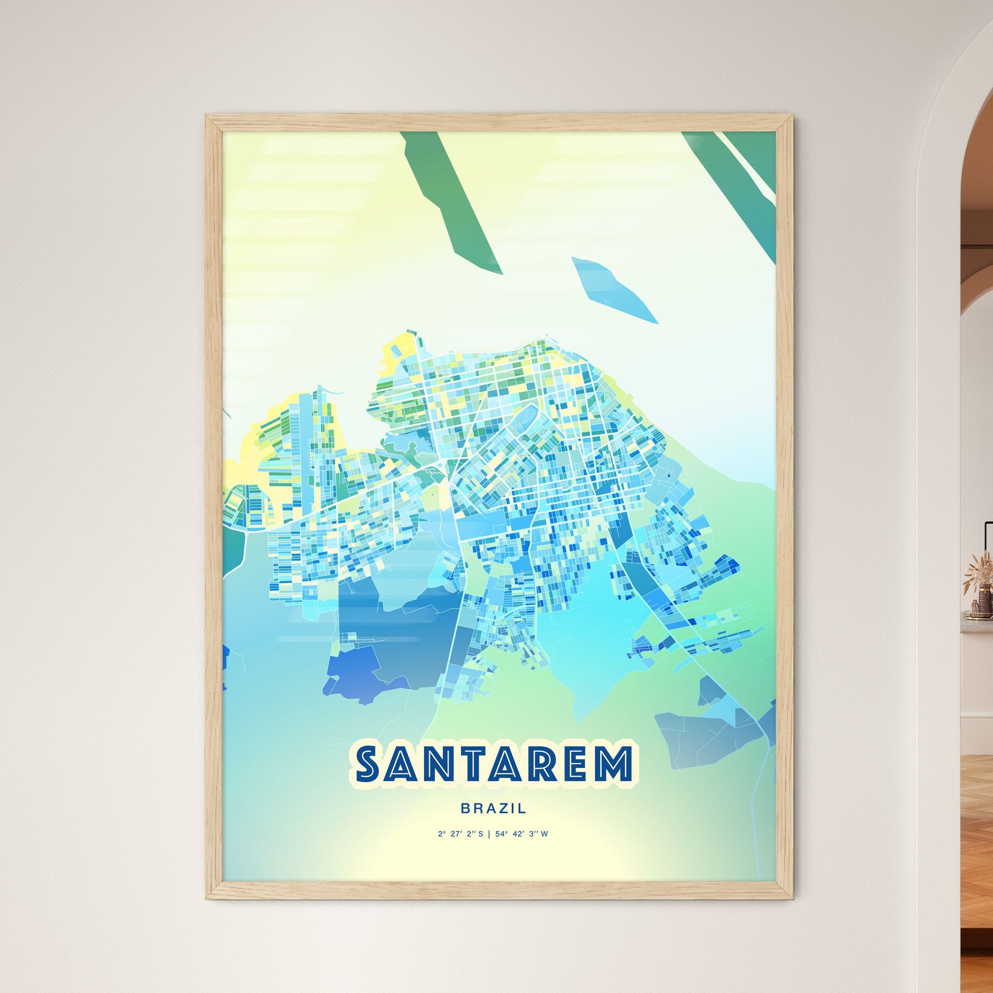 Colorful SANTAREM BRAZIL Fine Art Map Cool Blue