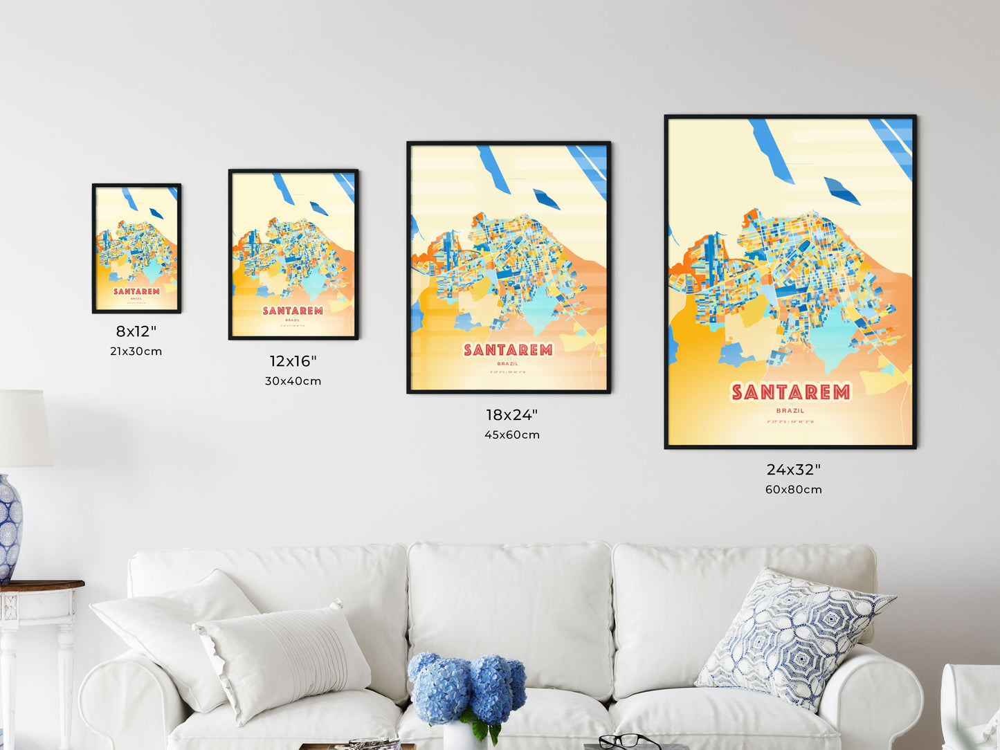 Colorful SANTAREM BRAZIL Fine Art Map Blue Orange