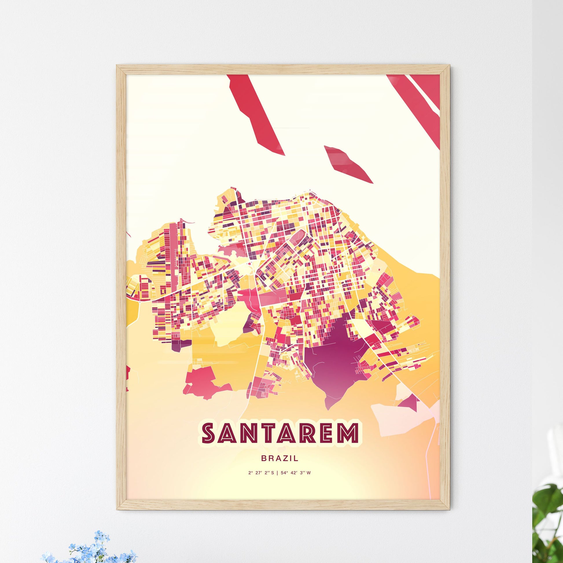 Colorful SANTAREM BRAZIL Fine Art Map Hot Red