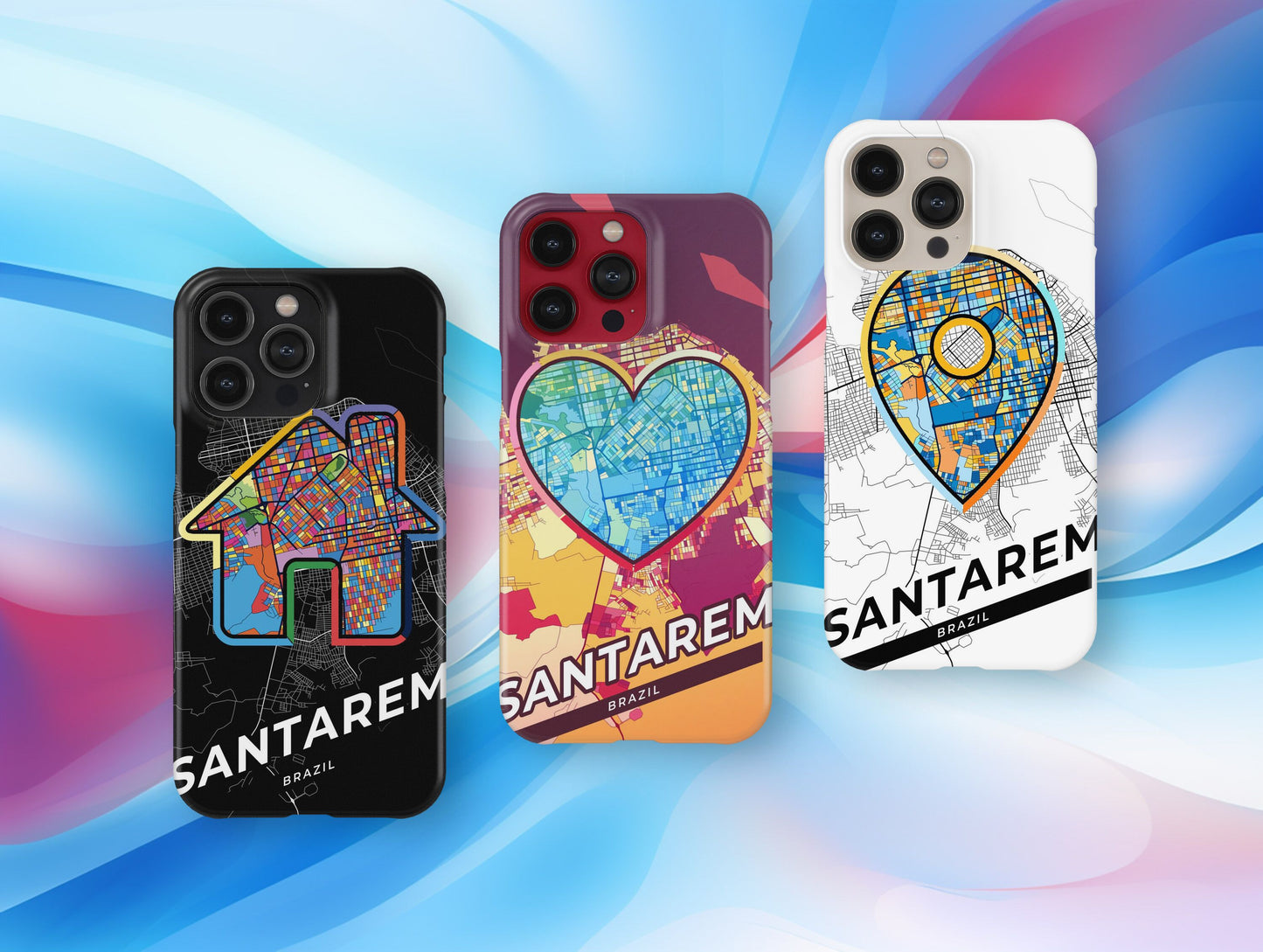 Santarem Brazil slim phone case with colorful icon. Birthday, wedding or housewarming gift. Couple match cases.