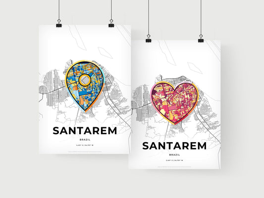 SANTAREM BRAZIL minimal art map with a colorful icon. Where it all began, Couple map gift.