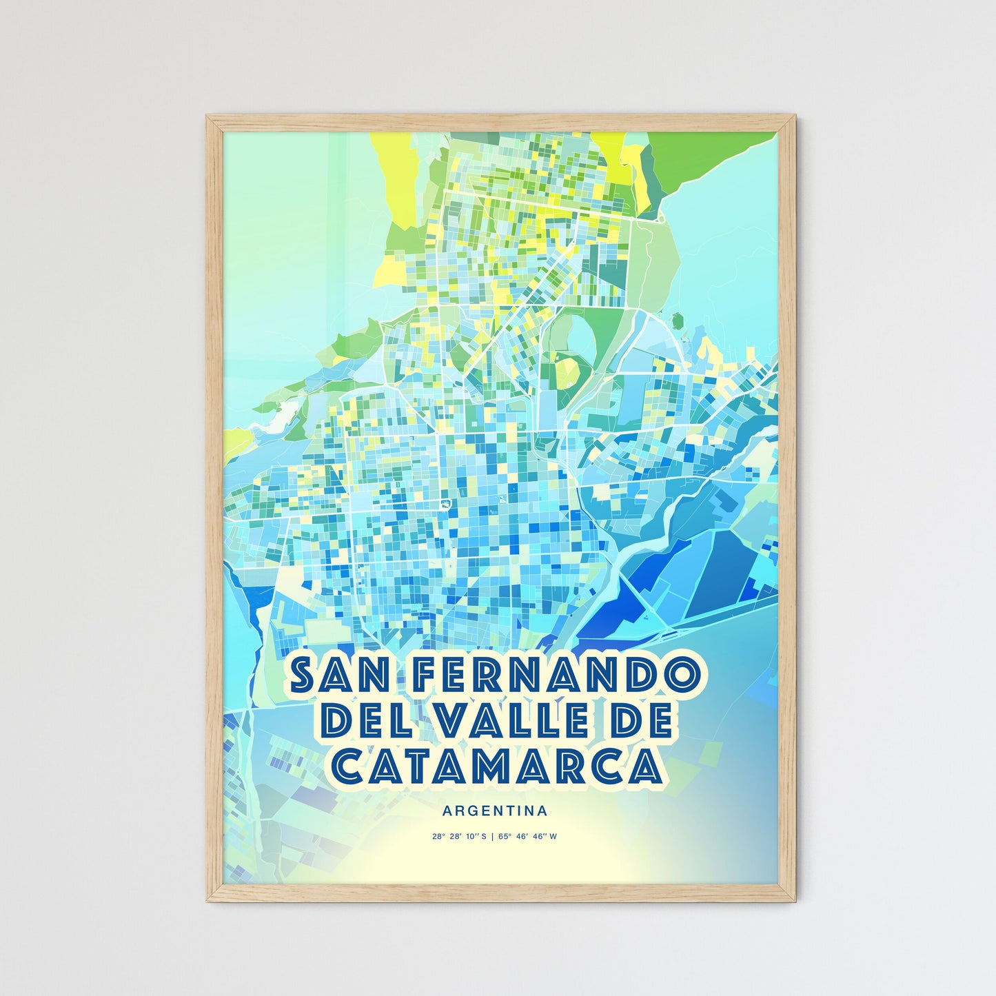 Colorful SAN FERNANDO DEL VALLE DE CATAMARCA ARGENTINA Fine Art Map Cool Blue