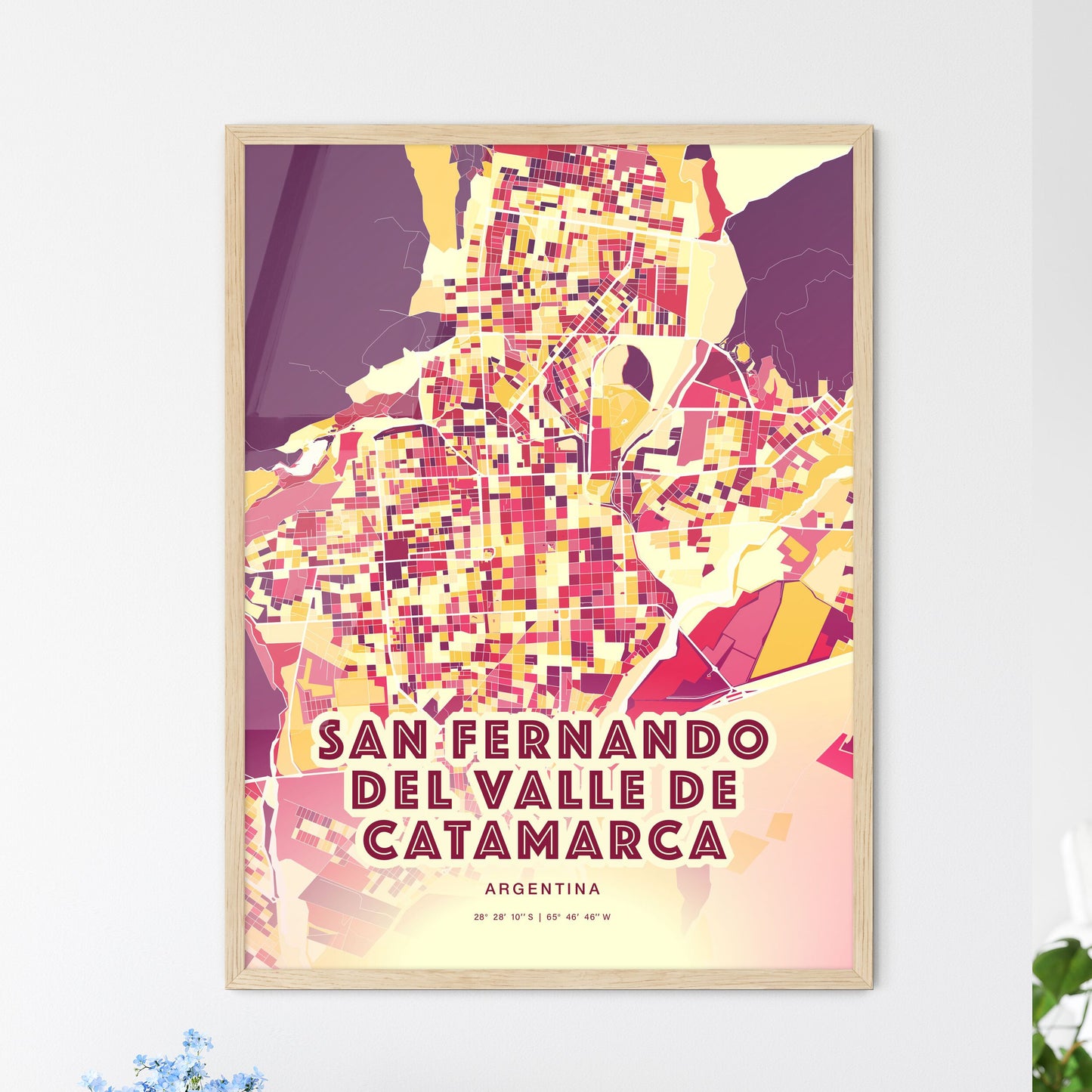 Colorful SAN FERNANDO DEL VALLE DE CATAMARCA ARGENTINA Fine Art Map Hot Red