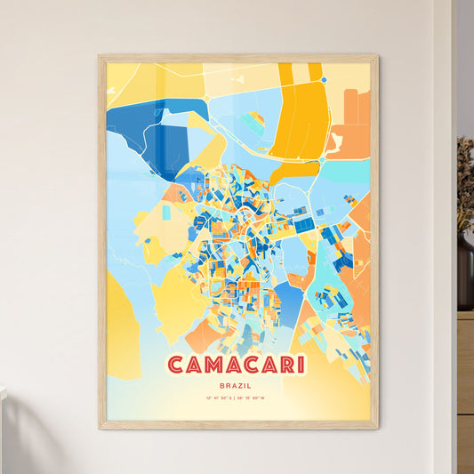 Colorful CAMACARI BRAZIL Fine Art Map Blue Orange