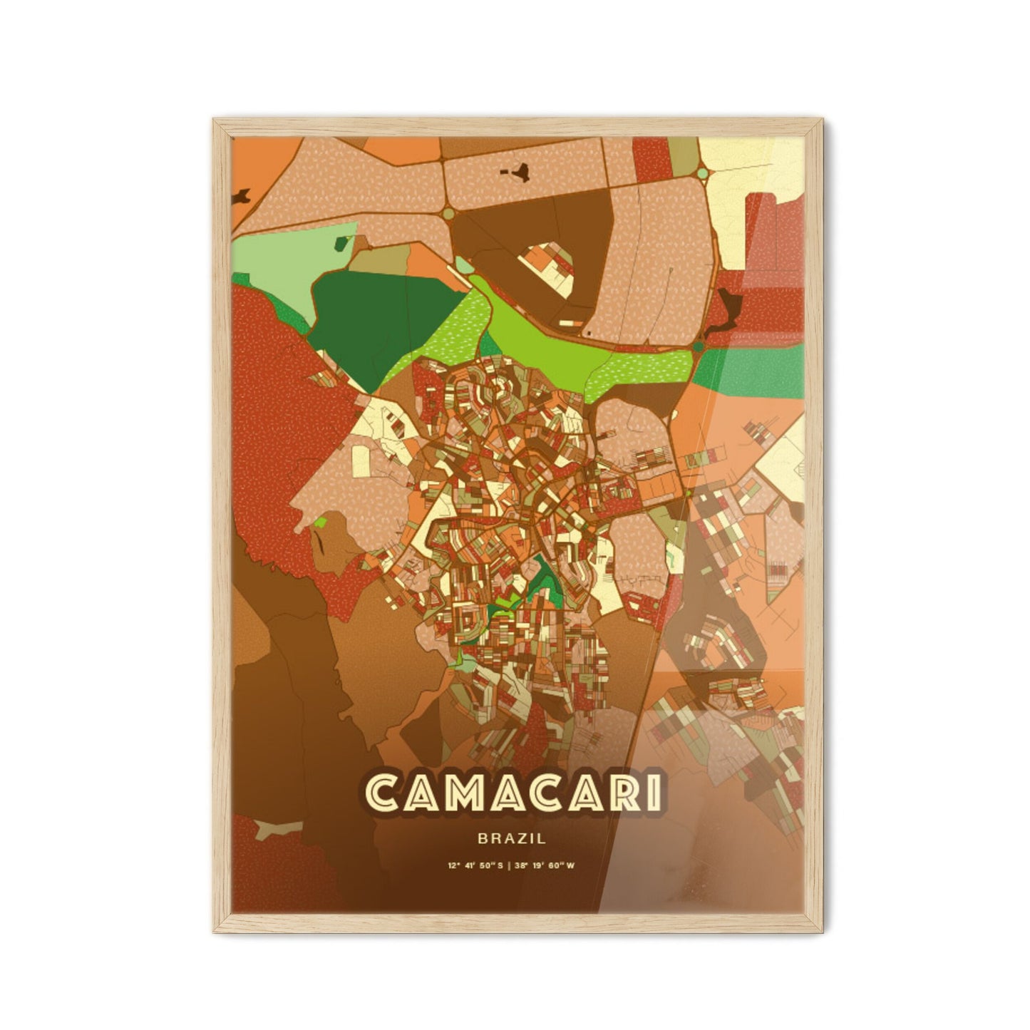 Colorful CAMACARI BRAZIL Fine Art Map Farmhouse