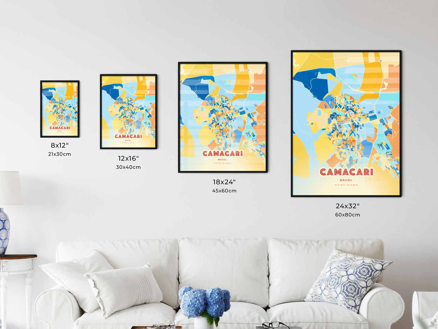 Colorful CAMACARI BRAZIL Fine Art Map Blue Orange