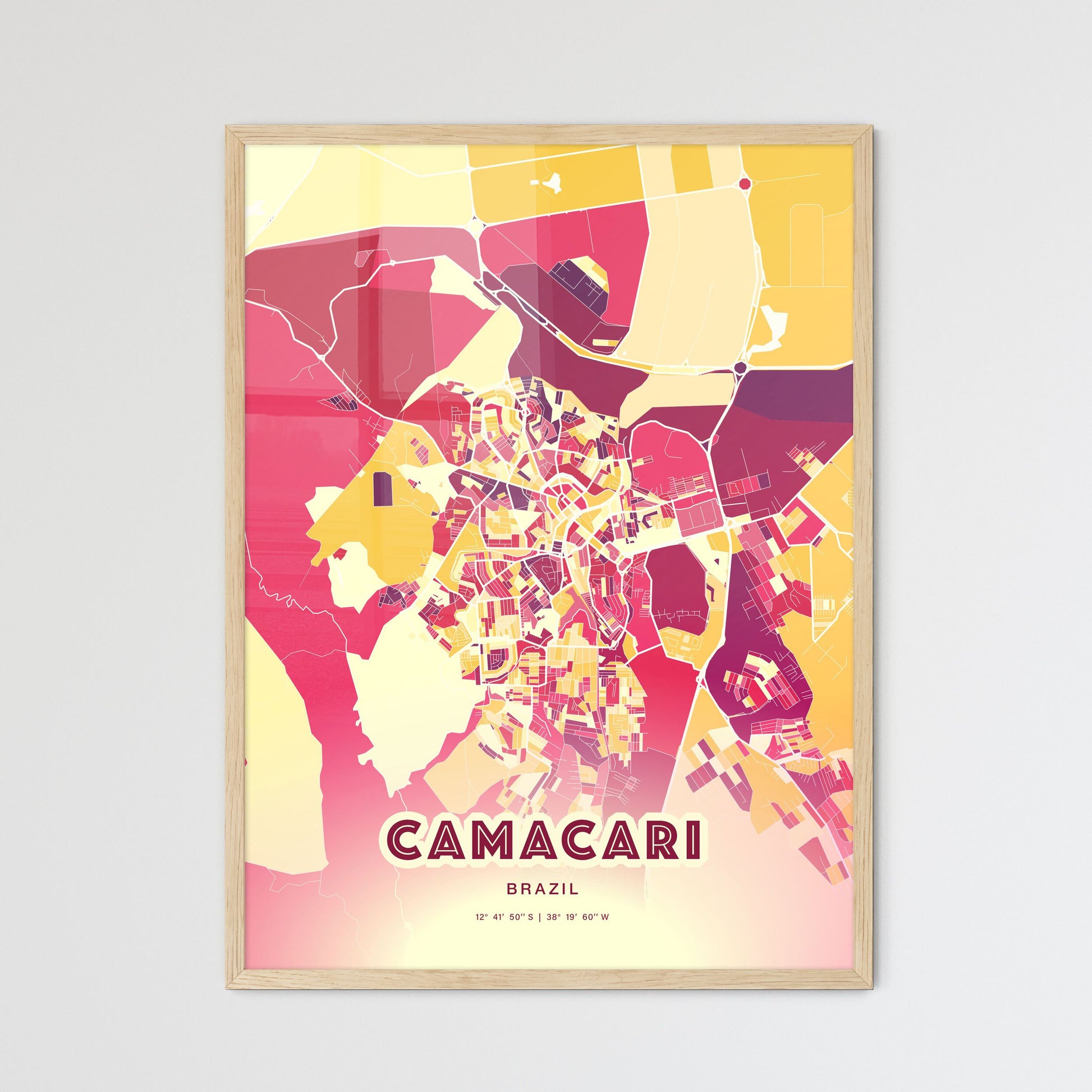 Colorful CAMACARI BRAZIL Fine Art Map Hot Red