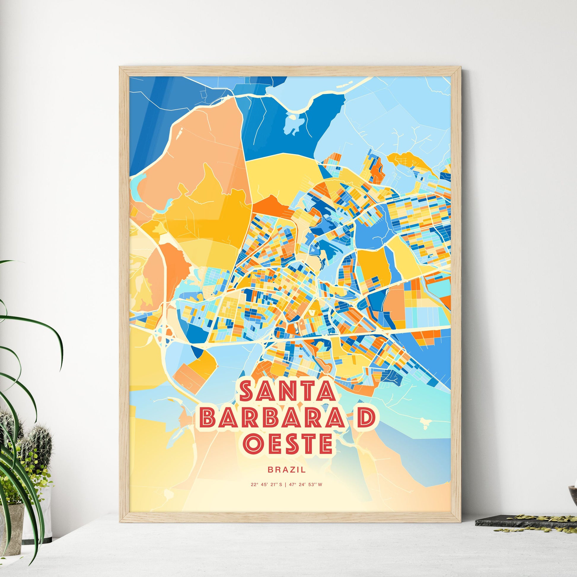 Colorful SANTA BARBARA D OESTE BRAZIL Fine Art Map Blue Orange