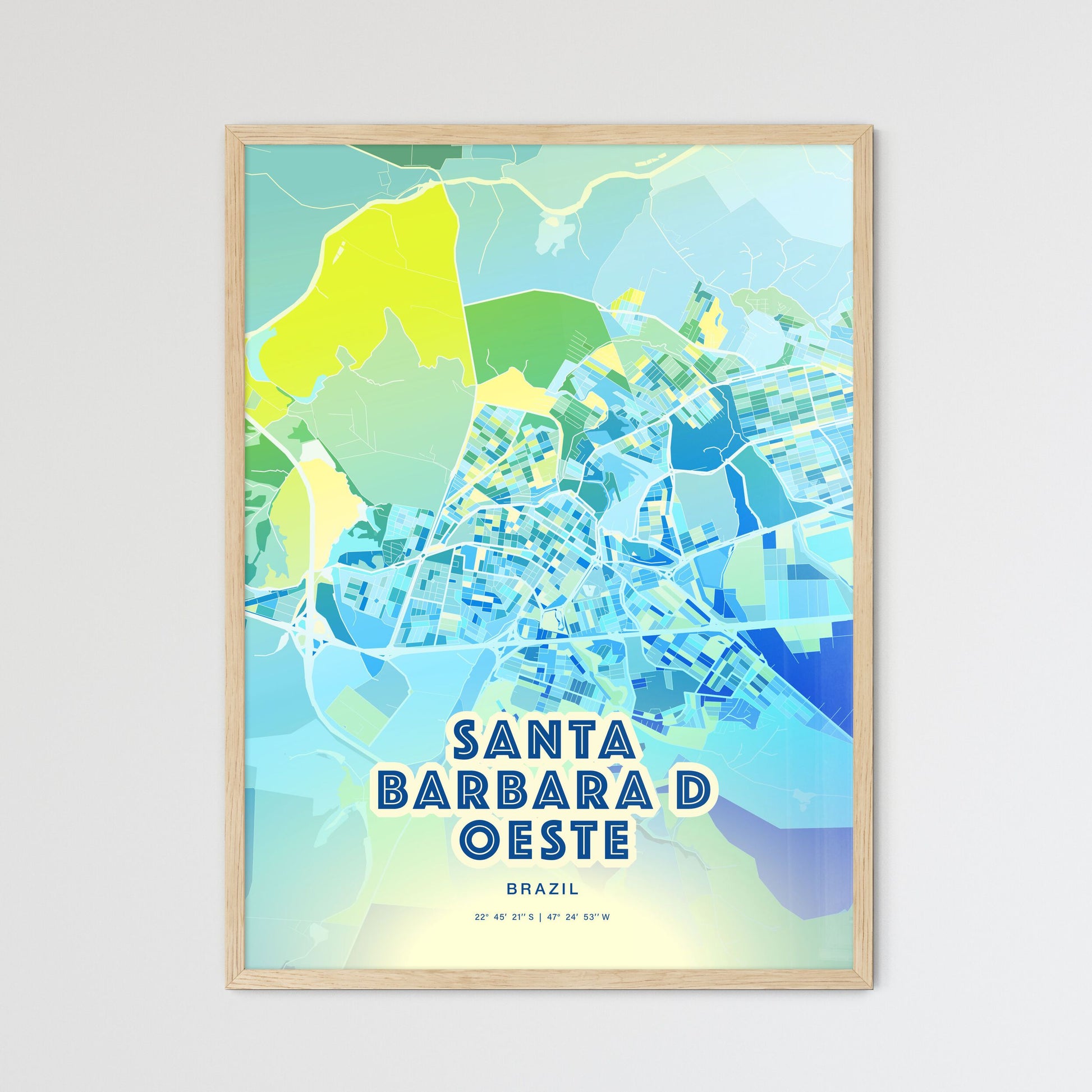 Colorful SANTA BARBARA D OESTE BRAZIL Fine Art Map Cool Blue