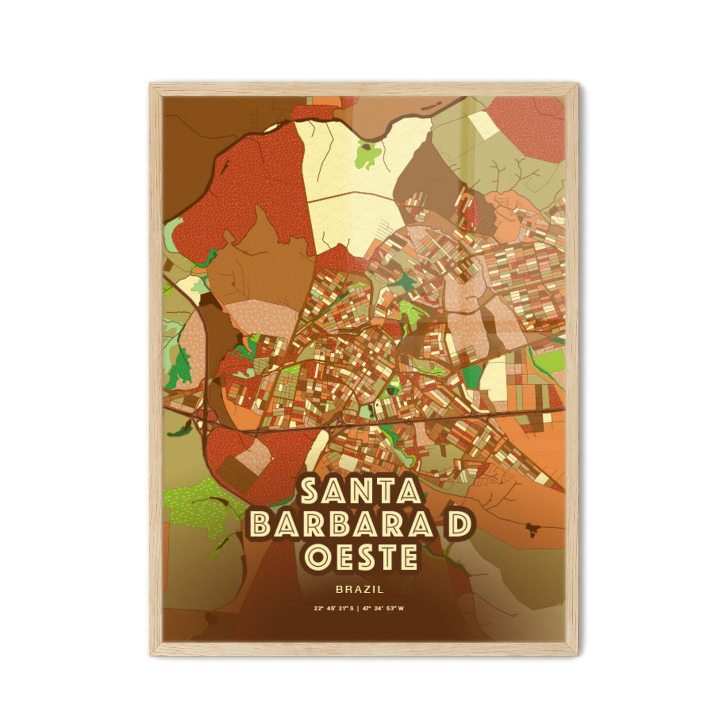 Colorful SANTA BARBARA D OESTE BRAZIL Fine Art Map Farmhouse