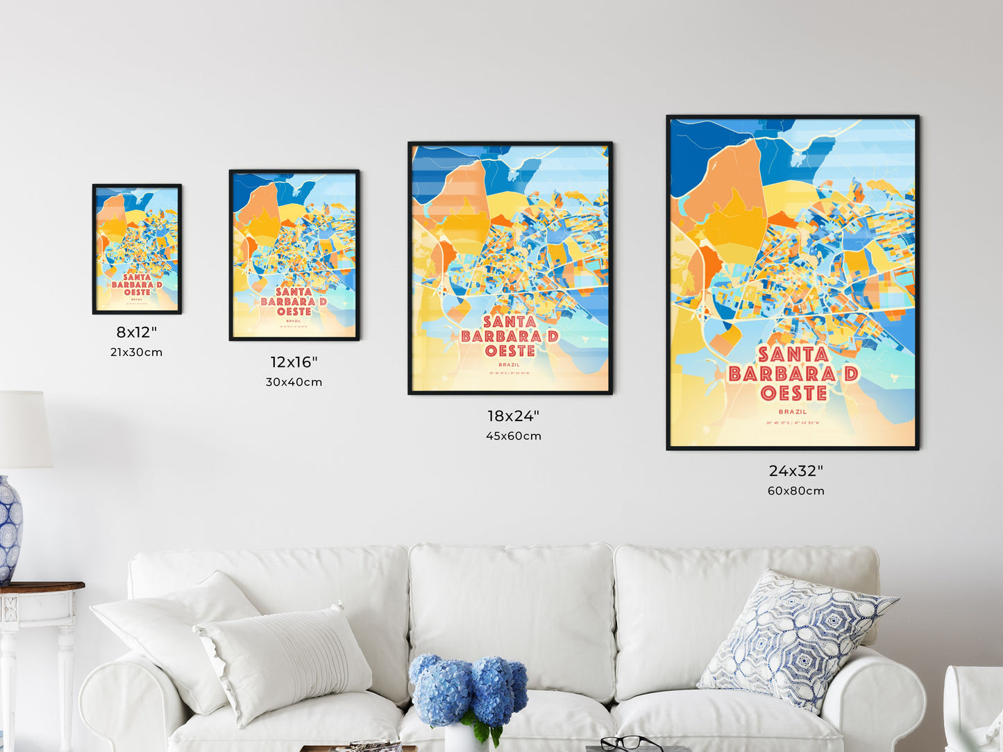 Colorful SANTA BARBARA D OESTE BRAZIL Fine Art Map Blue Orange