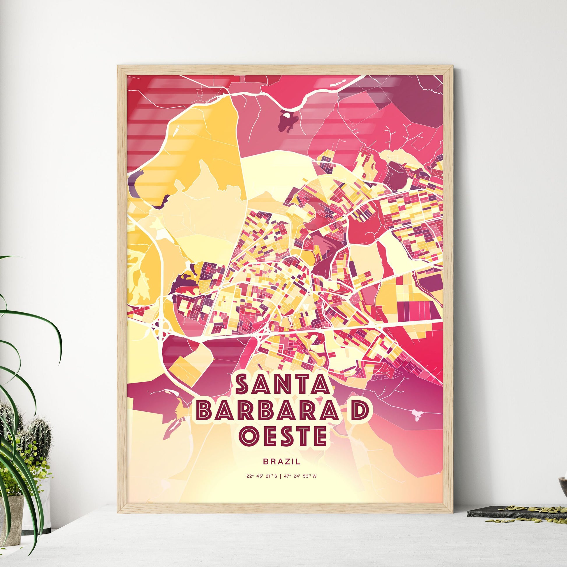 Colorful SANTA BARBARA D OESTE BRAZIL Fine Art Map Hot Red