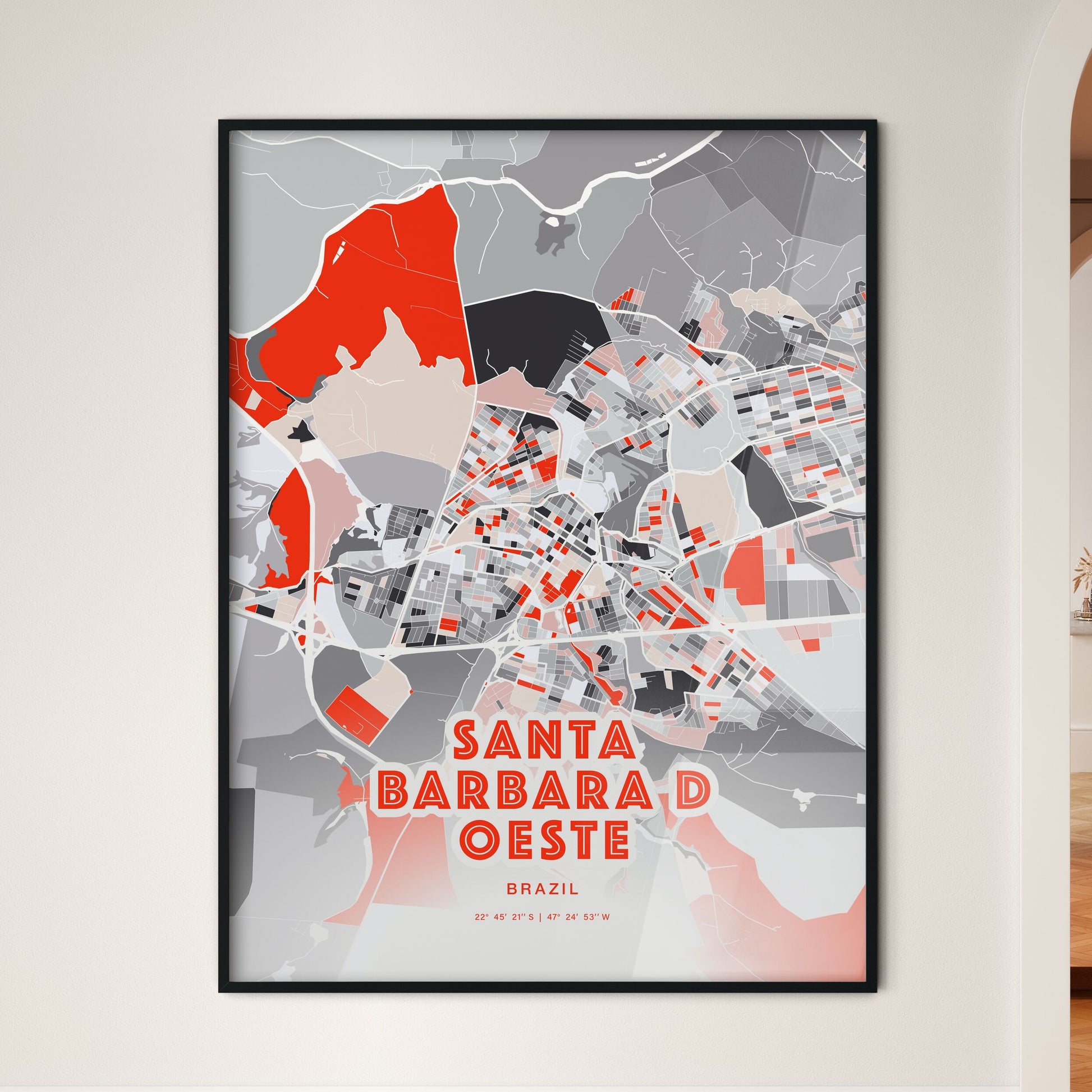 Colorful SANTA BARBARA D OESTE BRAZIL Fine Art Map Modern