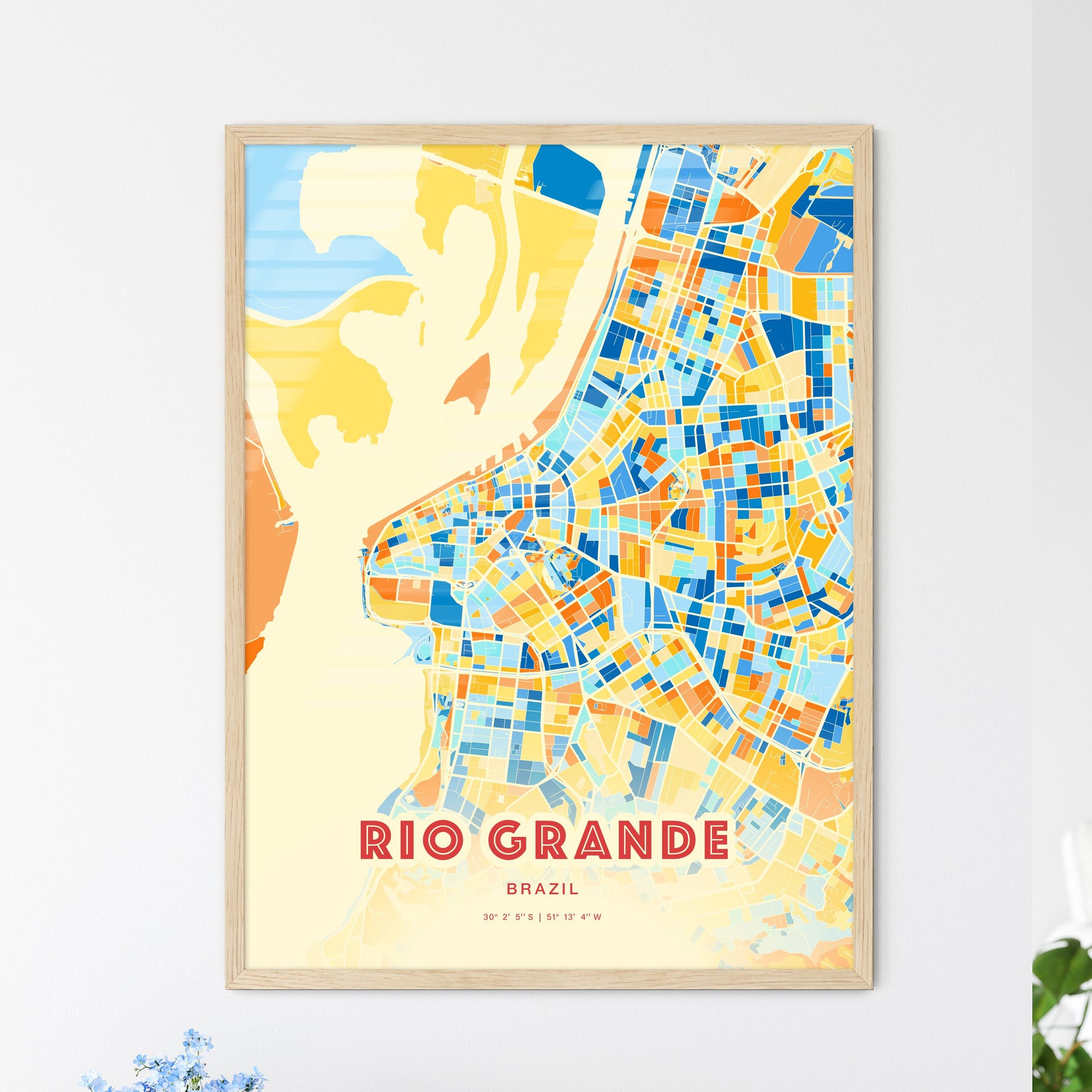 Colorful RIO GRANDE BRAZIL Fine Art Map Blue Orange