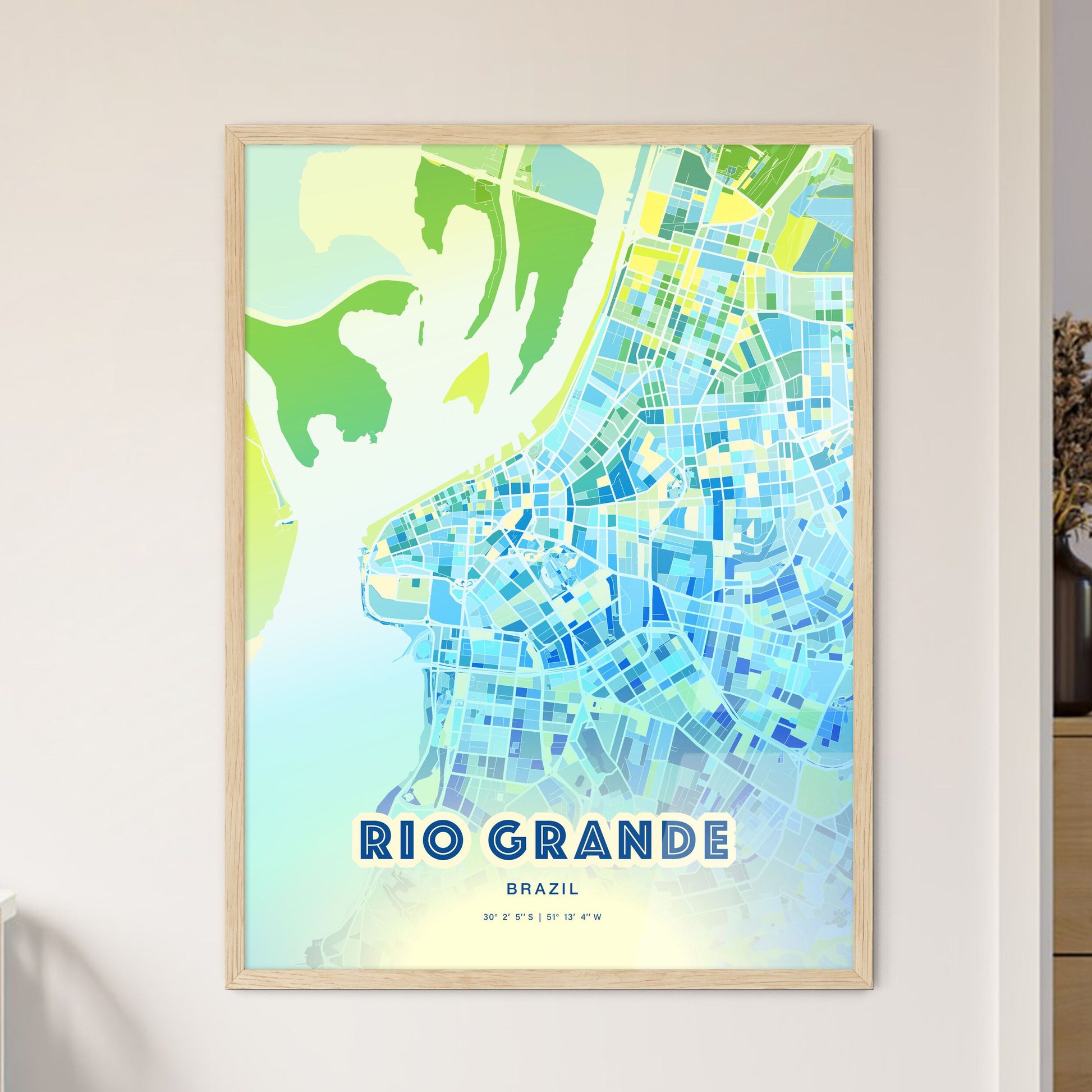 Colorful RIO GRANDE BRAZIL Fine Art Map Cool Blue