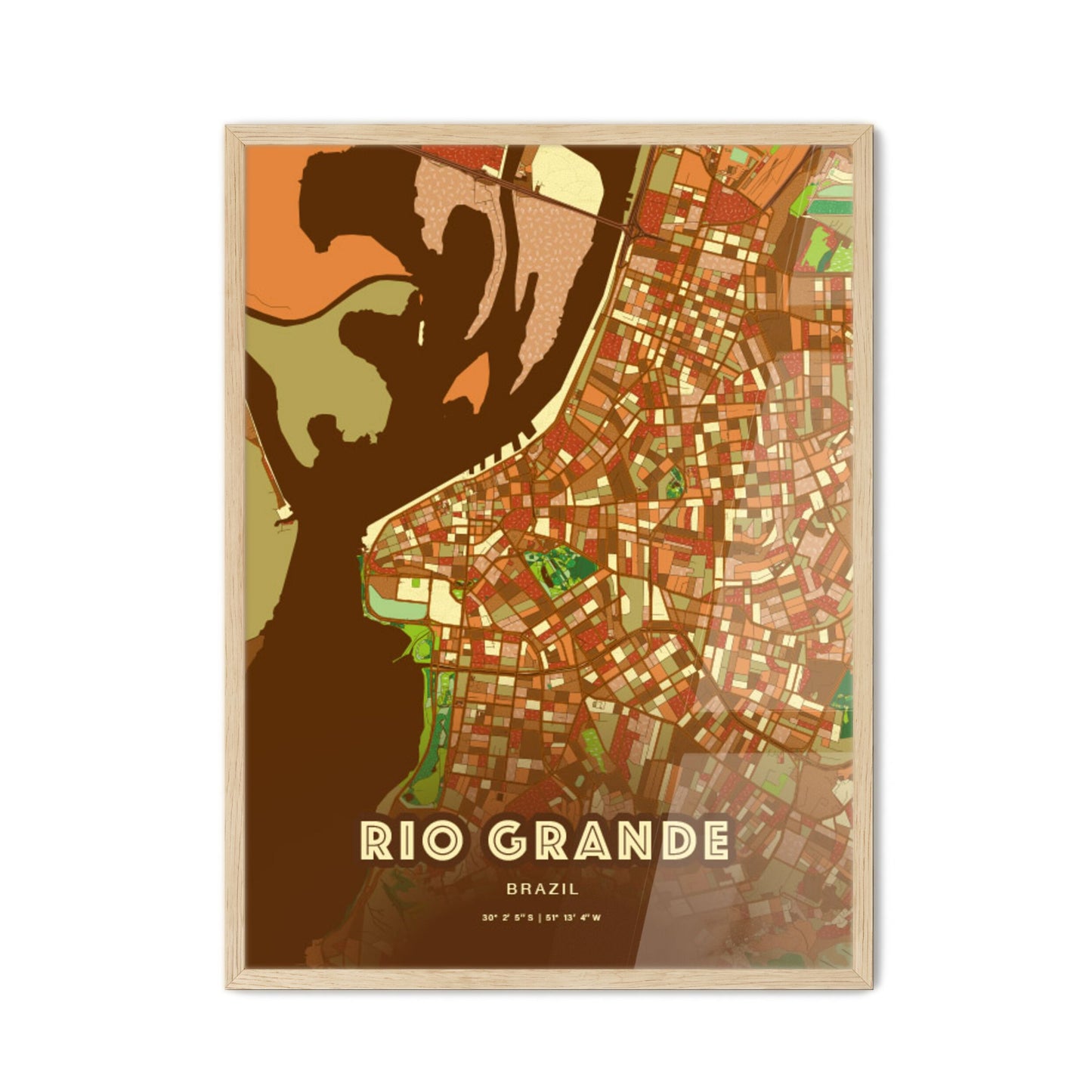 Colorful RIO GRANDE BRAZIL Fine Art Map Farmhouse