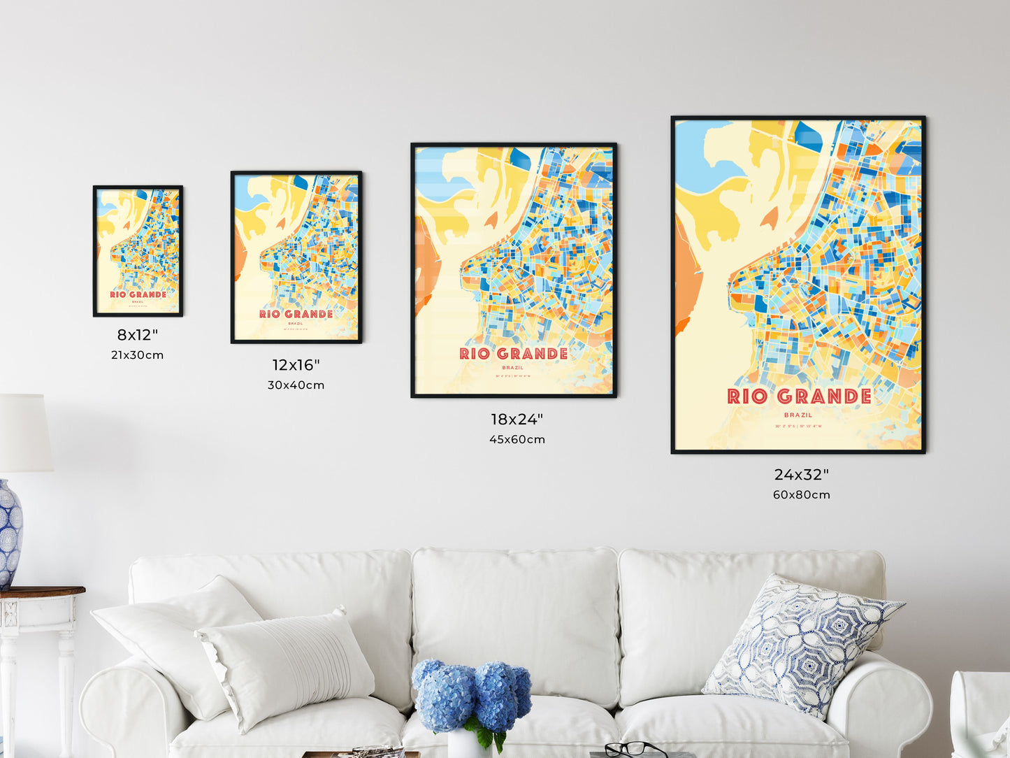 Colorful RIO GRANDE BRAZIL Fine Art Map Blue Orange